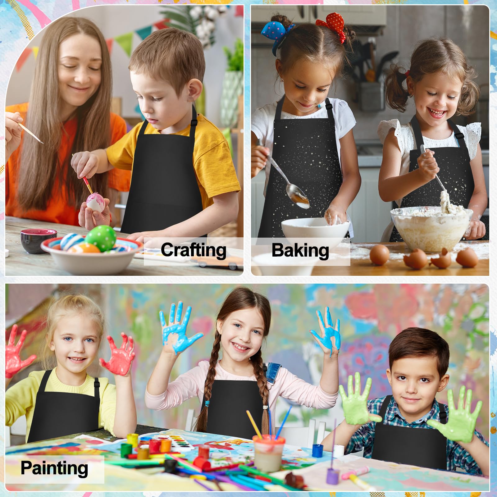 PLULON Juego de Delantales para Niños Delantal de Arte Ajustable para Niños con 2 Bolsillos Delantal de Artista a Granel para Hornear Pintura Actividad de Cocina