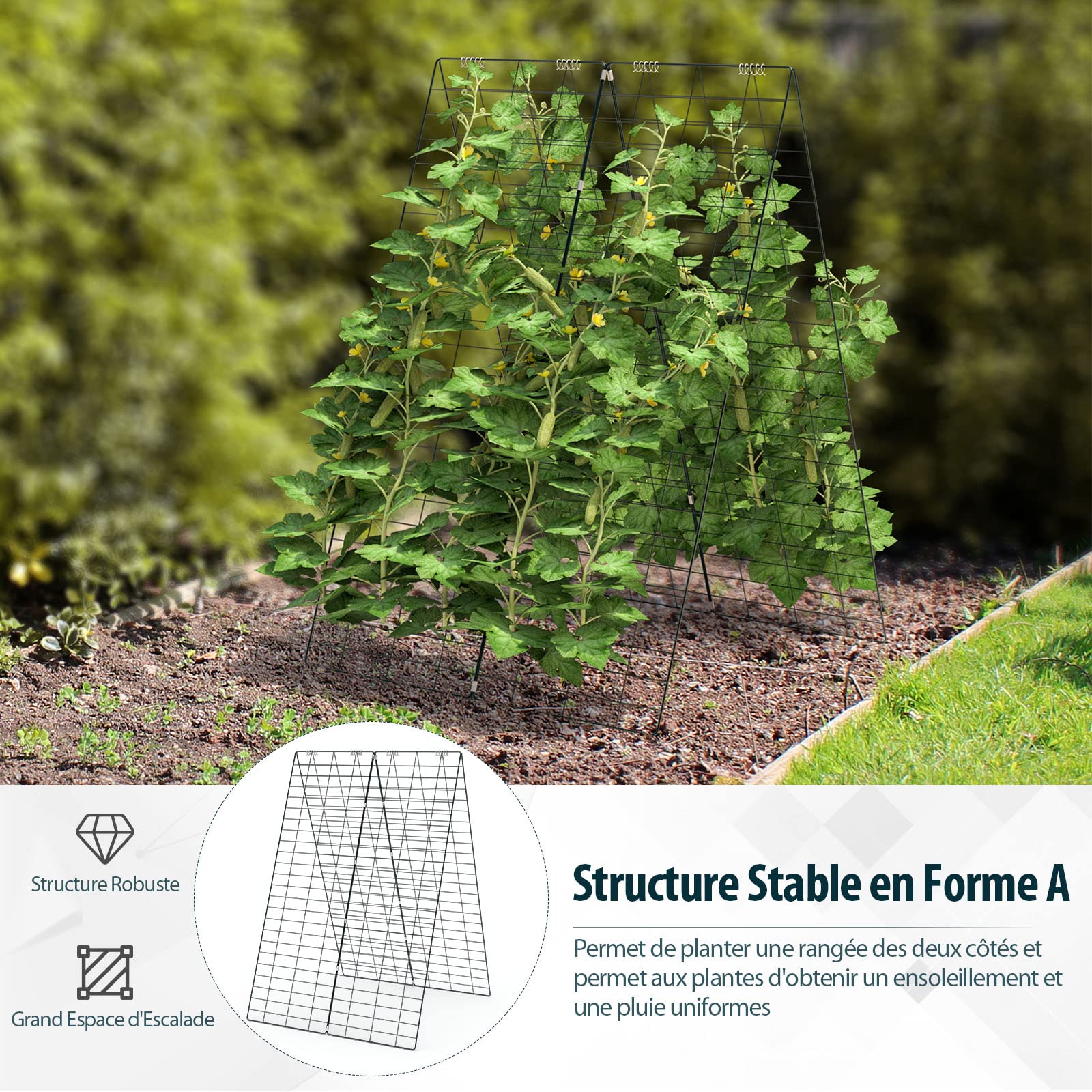 COSTWAY Support de Croissance Tutor pour Plantes Grimpantes, Légumes et Fruits - 2 Pièces pour Serre