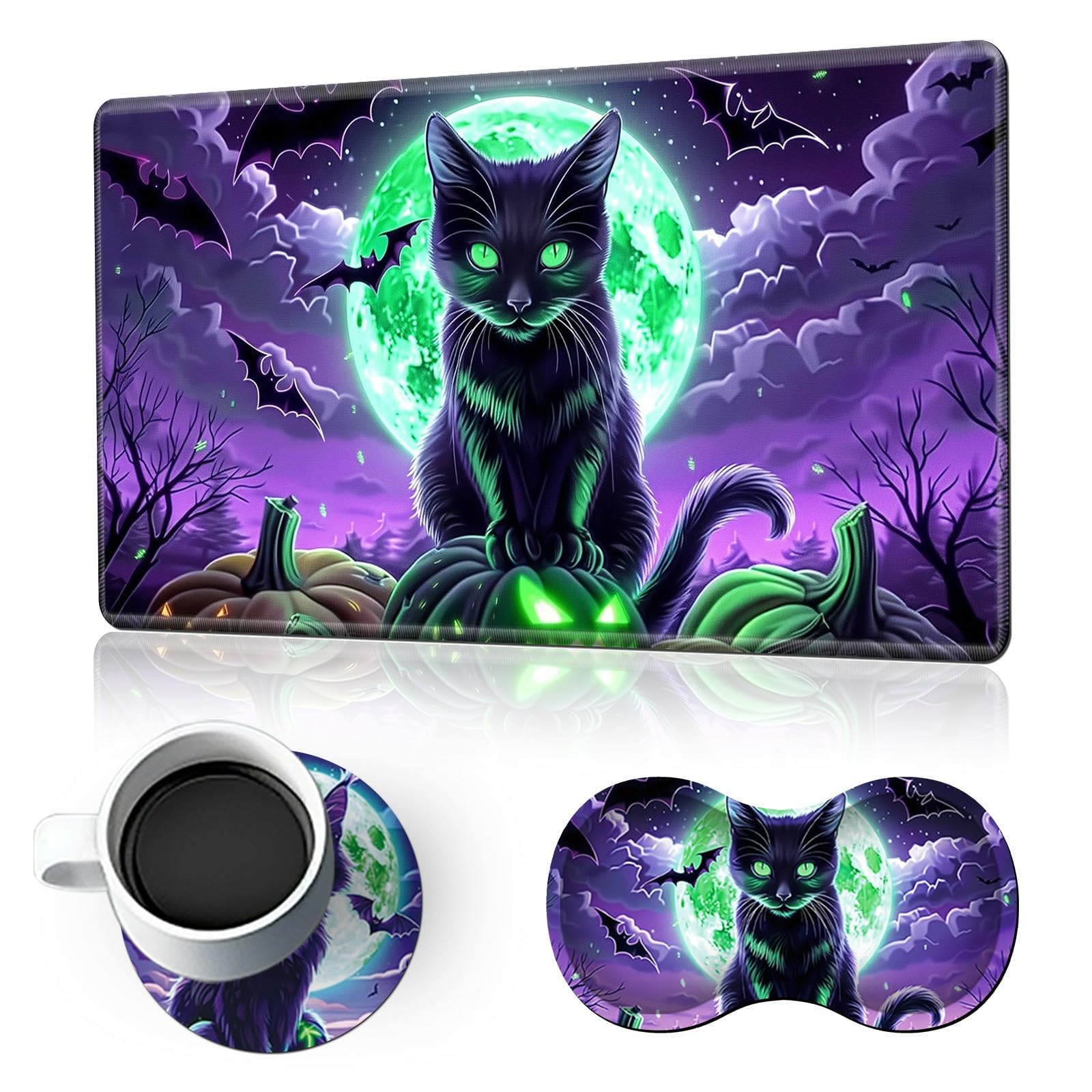 Gaming Mouse Pad Set + Memory Foam Wrist Rest + Coaster,Ergonomic Mouse Mat,Non-Slip Base,Water-Resistant Surface for Office & Gaming Comfort,