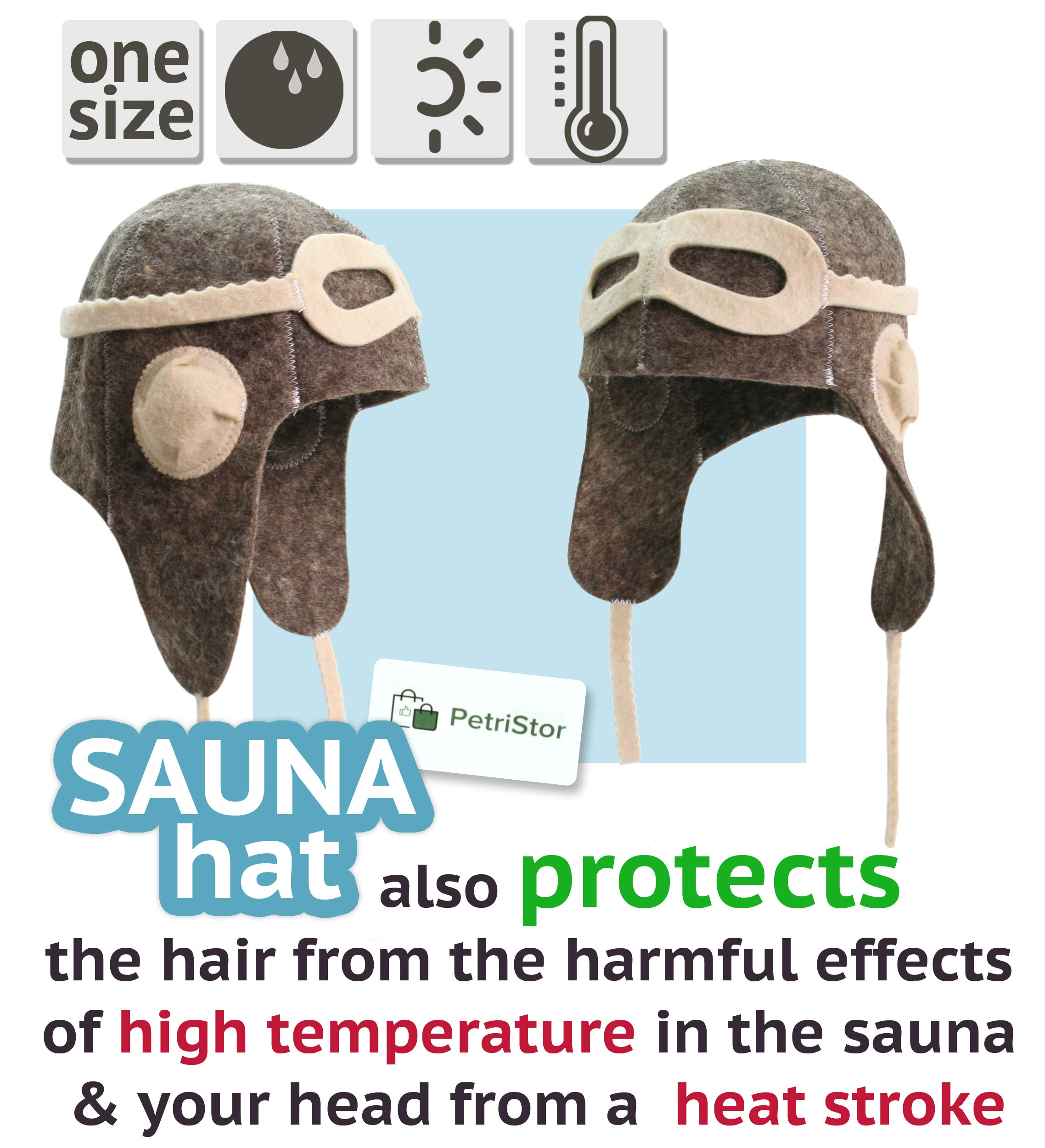 PetriStor Sauna Hat Pilot/Flyer/Airman for Man Natural Felt 100% Natural Made in Ukraine (Gray)