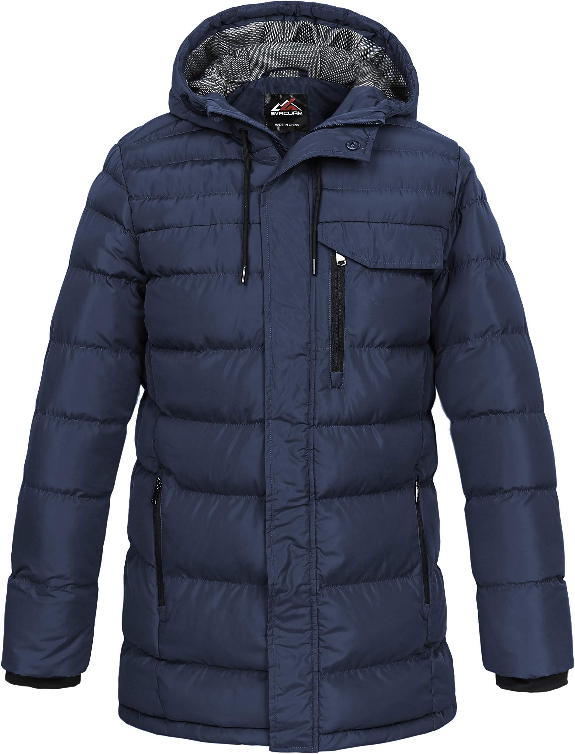 Men's Winter Parka Down Coat Puffer Jacket Padded Overcoat(Navy,M)