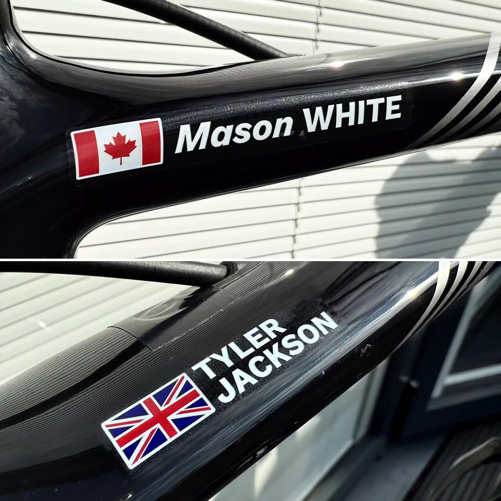4 Stück Personalisierter Fahrradrahmen Aufkleber mit Flagge – Individueller Name Vinyl Sticker – Wasserdicht für Rennrad und MTB(Transparent) Auto & Motorrad
