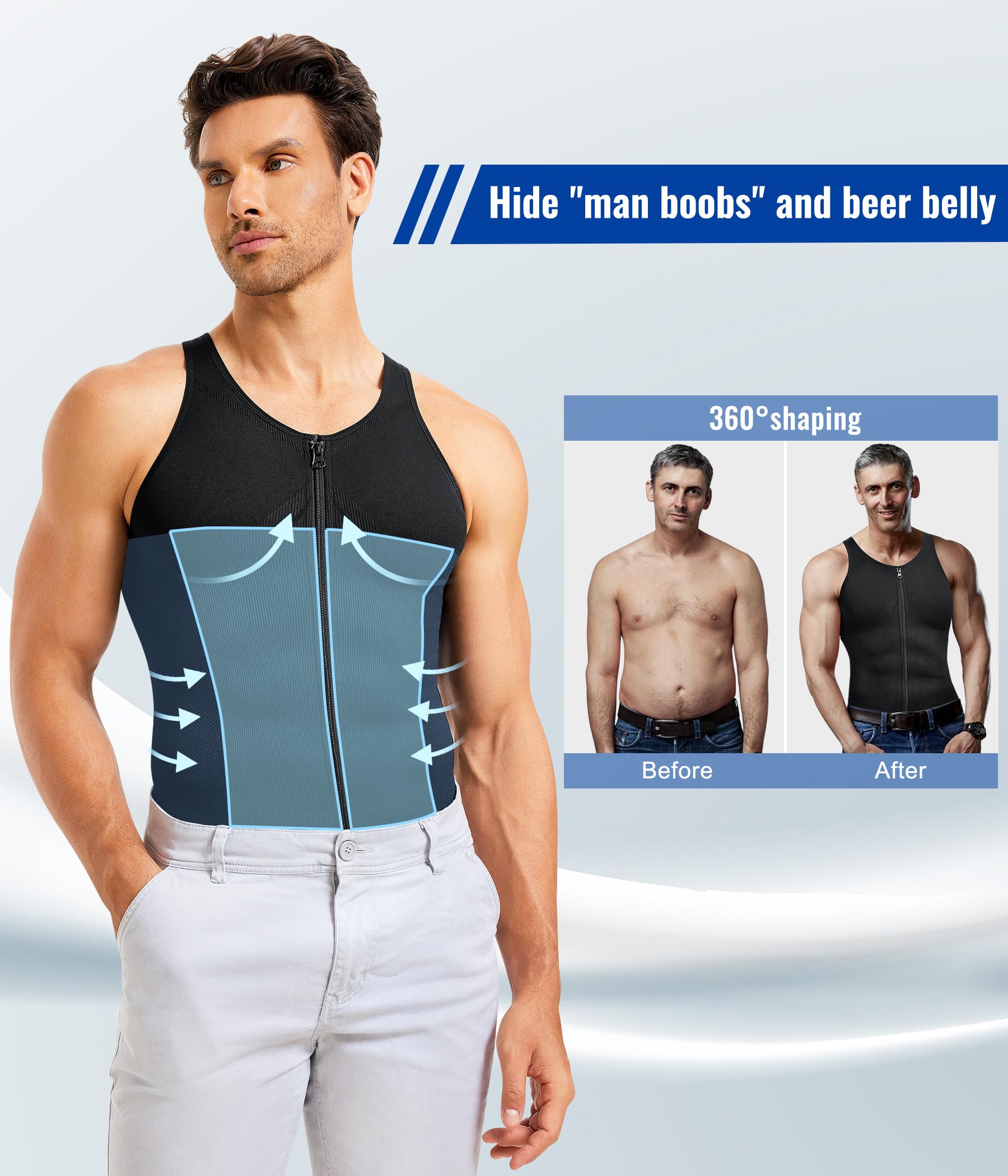 Gotoly Shapewear Herren Kompressionshirt Elastische Compression Shirt Tight Taillenformer Figurformende Tank Top Ärmellos Bauchweg Unterhemd Body Shaper