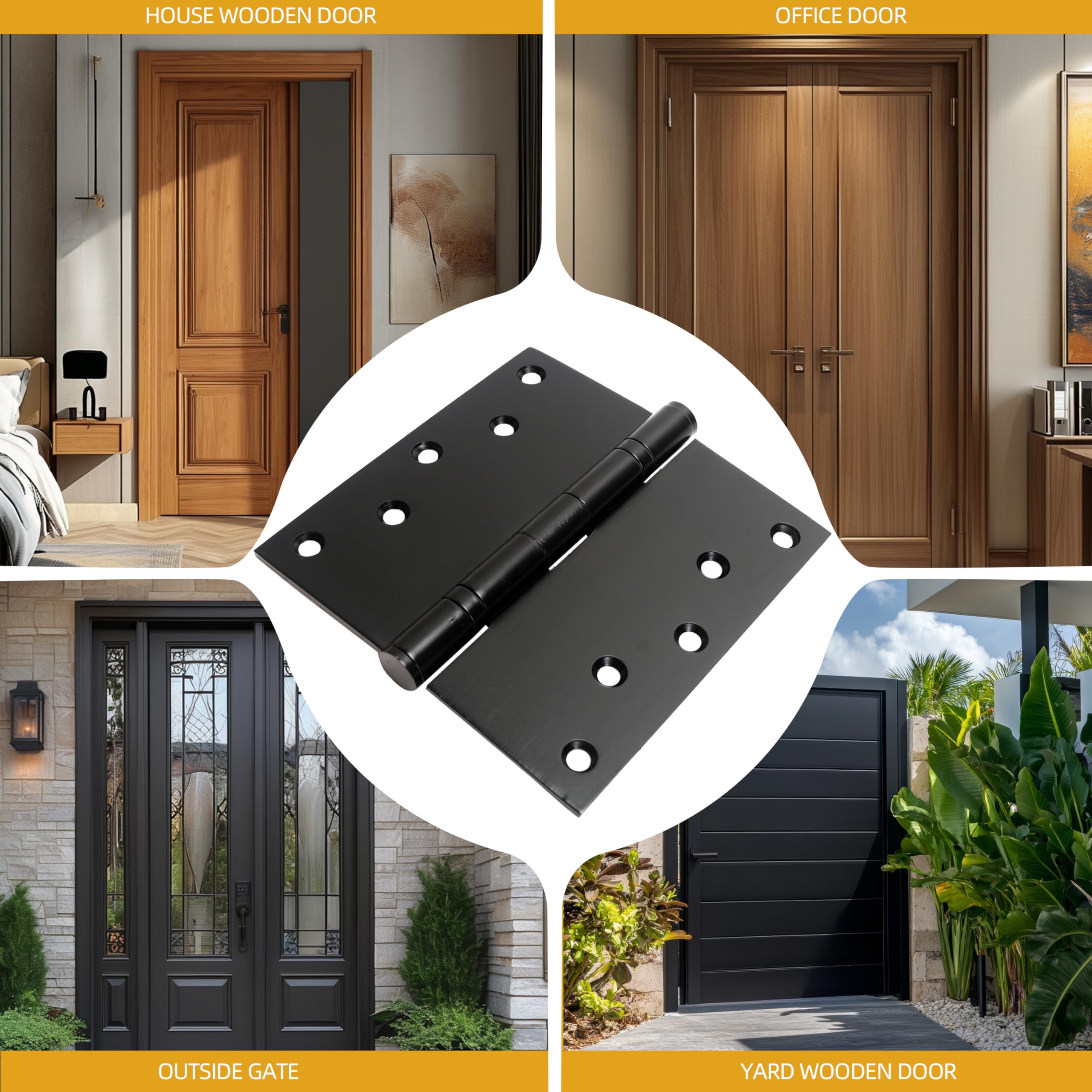 Bisagras de puerta resistentes de 5 x 5 pulgadas, bisagras de puerta de hasta 220 libras, bisagras negras de acero inoxidable 201, rodamiento de bolas, esquinas cuadradas de 3 mm de grosor con 20