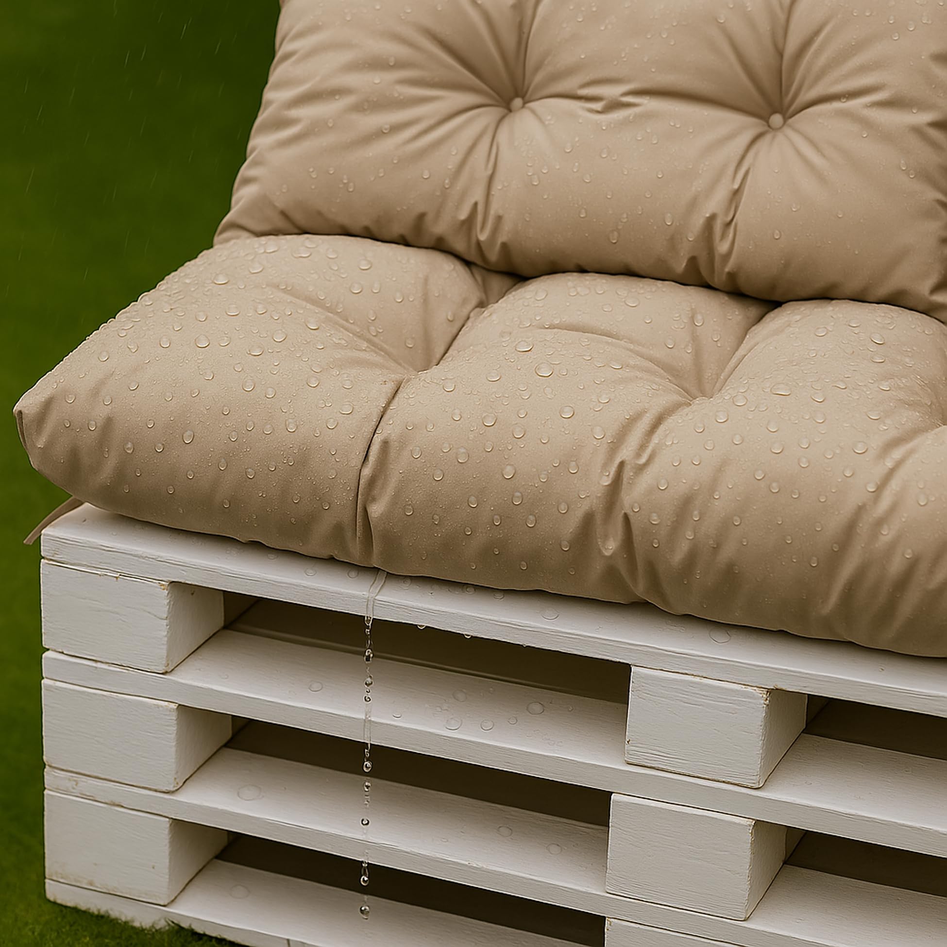 Juego de cojines para muebles de jardín, de palés, para exteriores, respaldo y asiento, muchos colores y tamaños (beis, juego de 120 x 60 + cojines de respaldo de 120 x 40 cm)