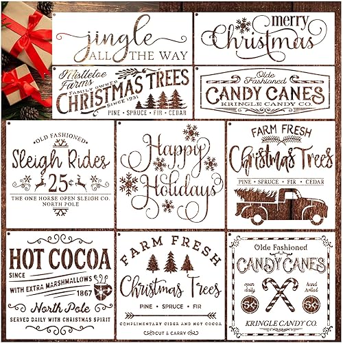 Miniatura 1 de 10 plantillas grandes de Navidad para pintar sobre madera, plantillas reutilizables de Feliz Navidad, bastón de caramelo, árbol de Navidad,