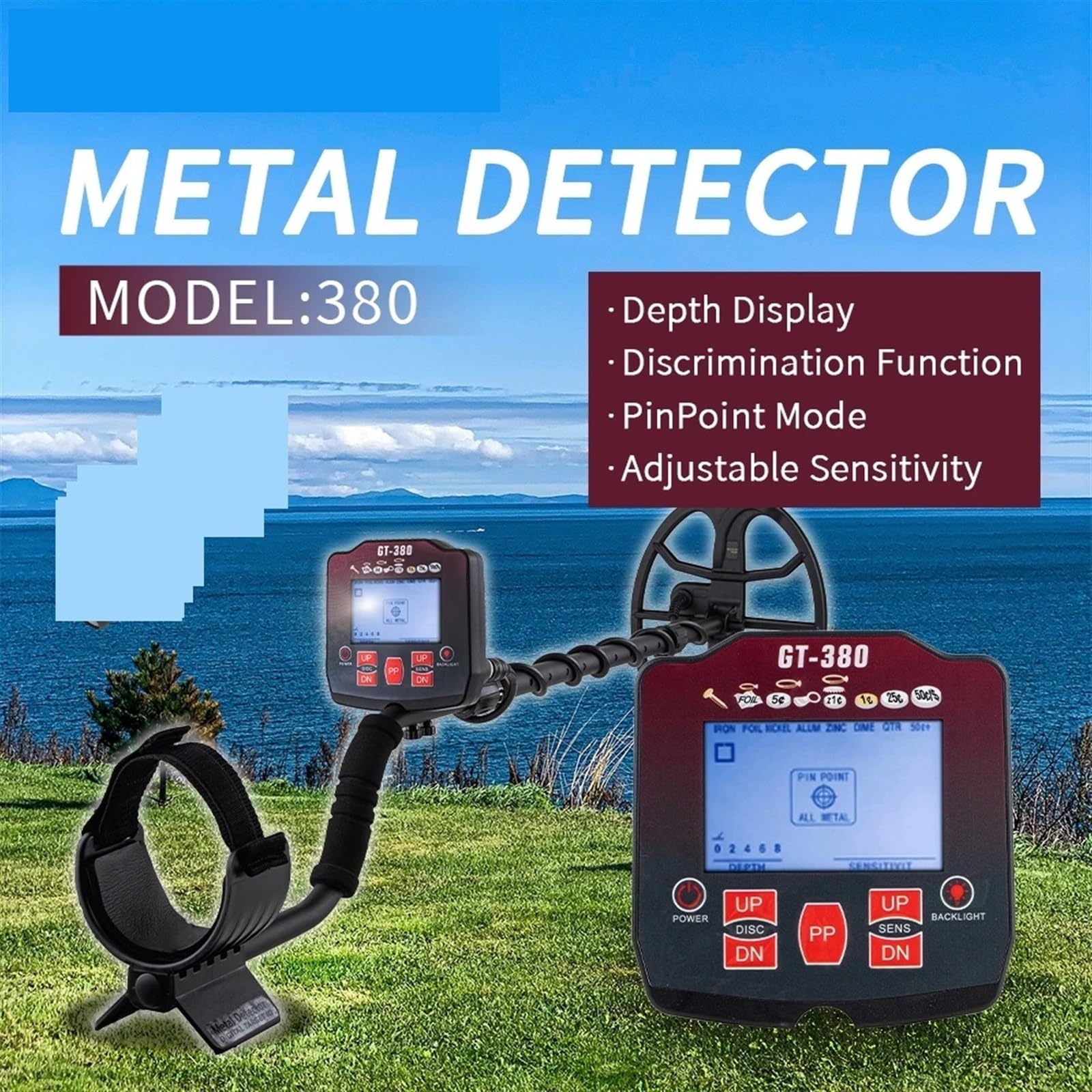 Detector de Metales, Detector de Metales subterráneo Profesional Treasure, escáner, buscador, excavador, Herramienta Bobina 11" Resistente al Agua, Puntero