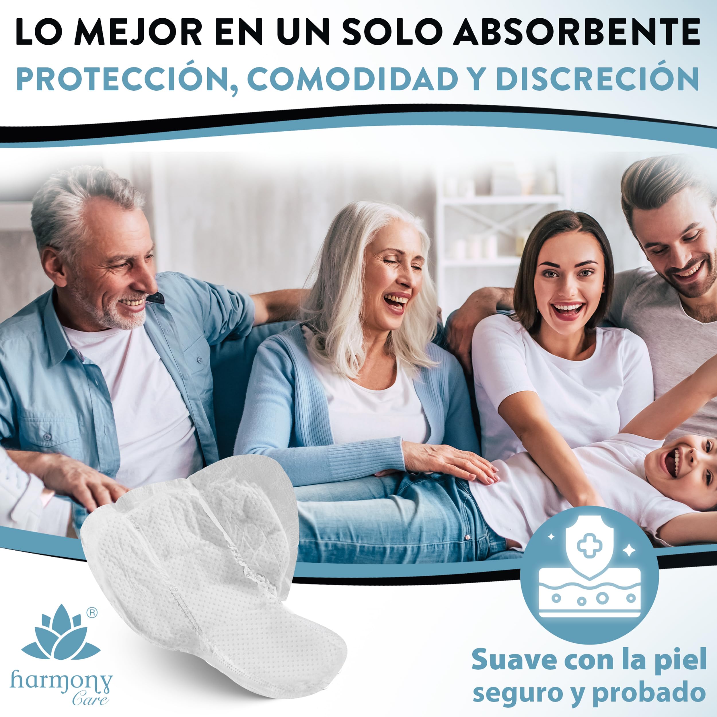 Harmony Care® Men - Compresas de incontinencia súper absorbentes para hombres leve a moderada - Discretas compresas para hombres en caso de incontinencia - 120 unidades