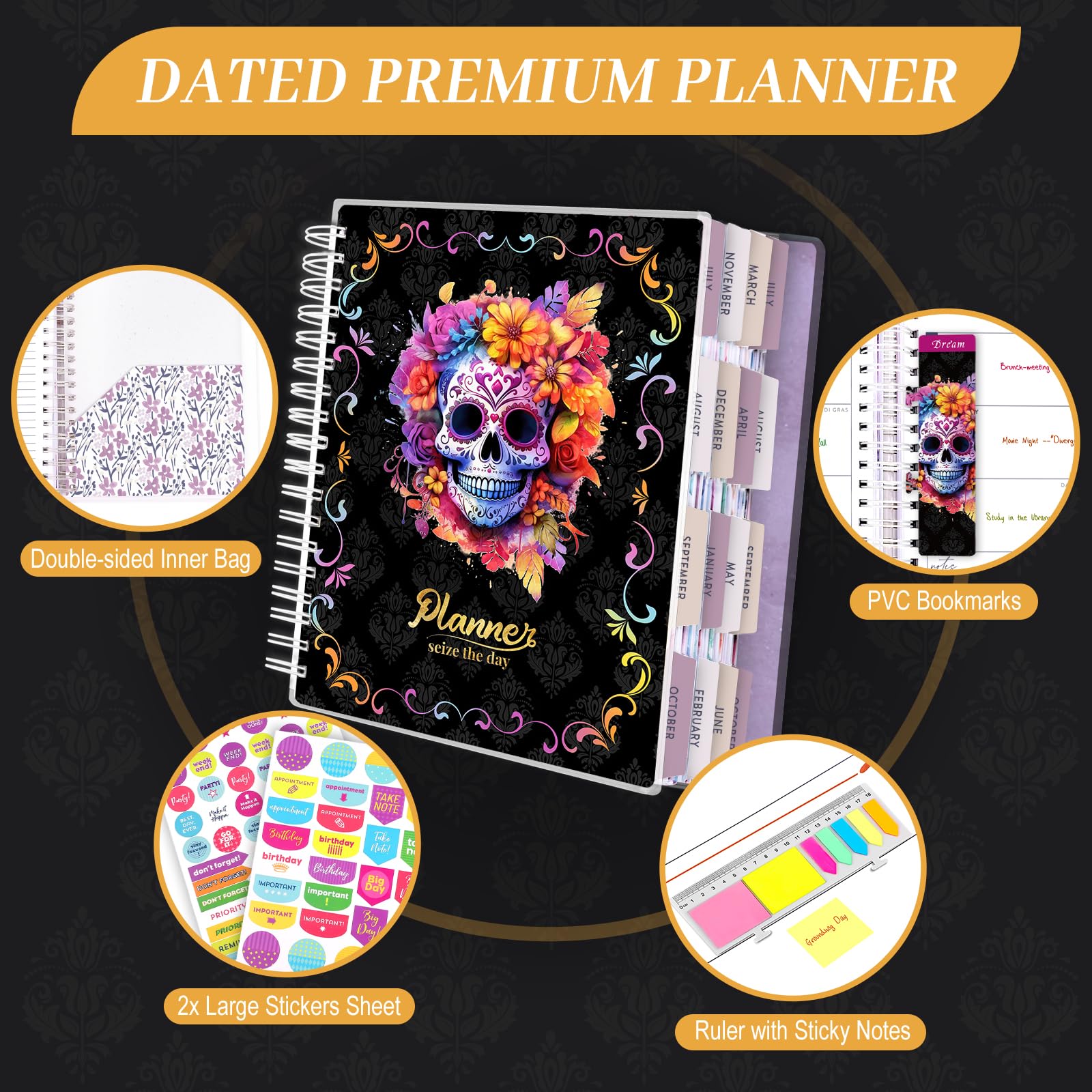 Planner 2025-2026, 18 mesi, grande, agenda accademica giornaliera, settimanale, mensile, da luglio 2025 a dicembre 2026, agenda da 21,6 x 24,9 cm con linguette per pagine, pagina separatore, cartella
