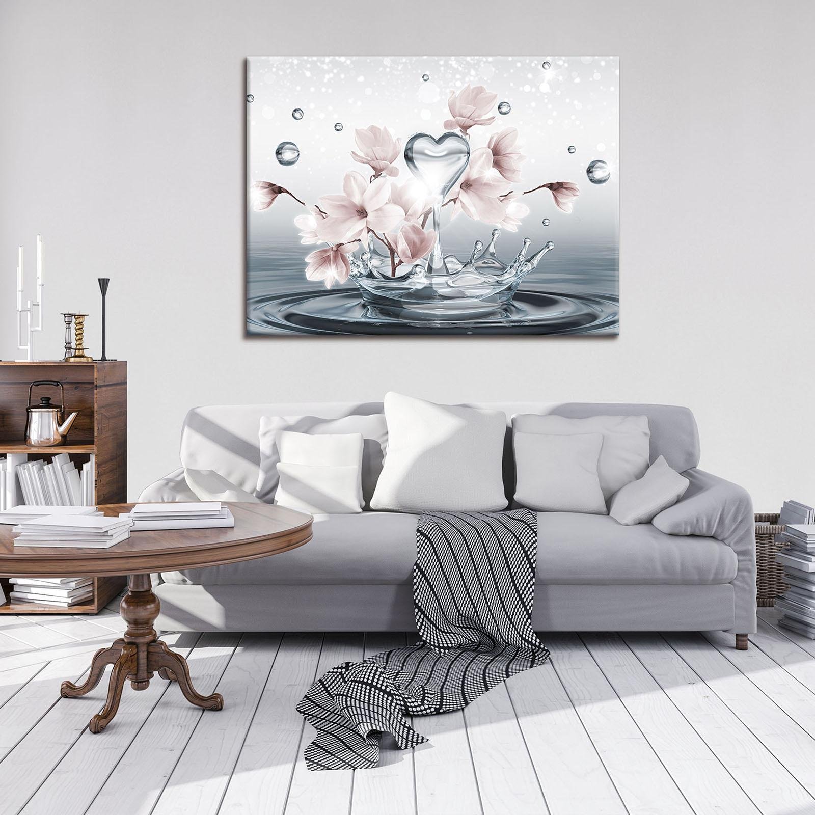 Forwall Leinwand Bilder - Magnolie Blumen Wassertropfen Herz - 100x75 cm