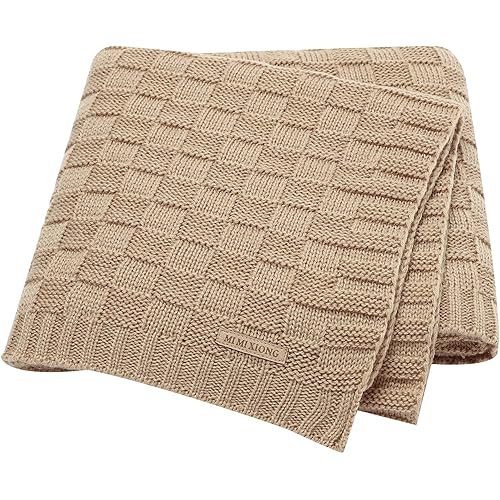 LAWKUL Baby Blankets Knit Cable Babe Blanket Soft Airy Newborn Infant Receiving Swaddling Beige Neutral Crib Stroller 40"x30"