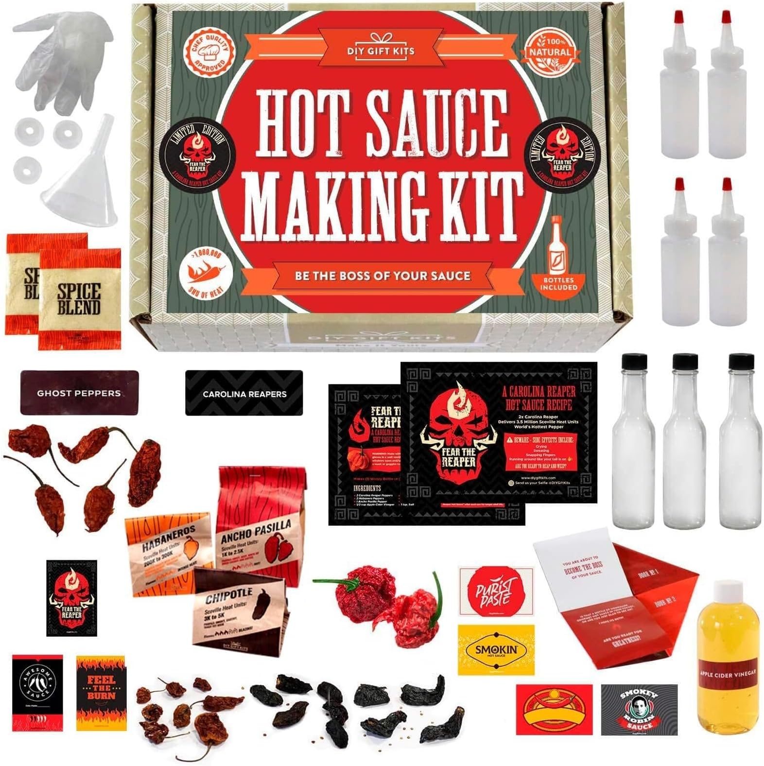 DIY Gift Kits The Original Carolina Reaper Hot Sauce Making Kit | All-Inclusive Set to Make The World's Hottest Hot Sauce! 2,000,000 Scoville Units from Premium Ingredients! All Ingredients &