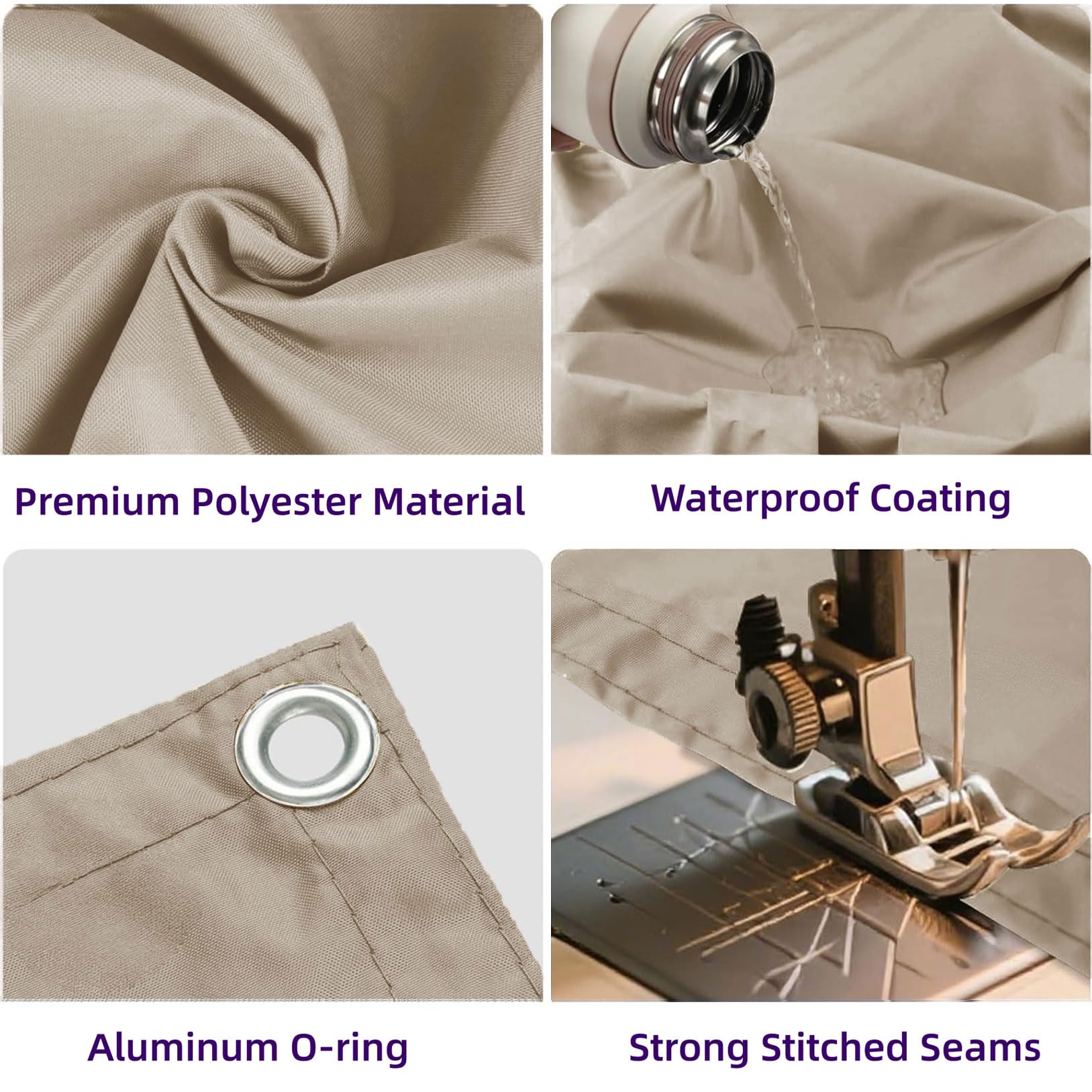 Voile d'ombrage 240 x 240 cm Imperméable Protection UV 98% Rectangulaire Toile Ombrage Exterieur avec Œillets et Corde, sans Perçage pour Serre, Patio, Pergola, Jardin, Taupe