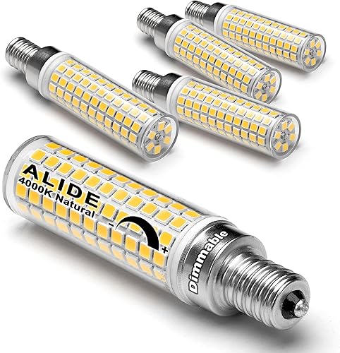 Miniatura 13 de ALIDE Bombilla LED E12 4000K regulable de 5 W, reemplaza equivalente a halógeno E12 de 40 W, base T6 de 120 V, E12 C7, bombillas LED para 4000K
