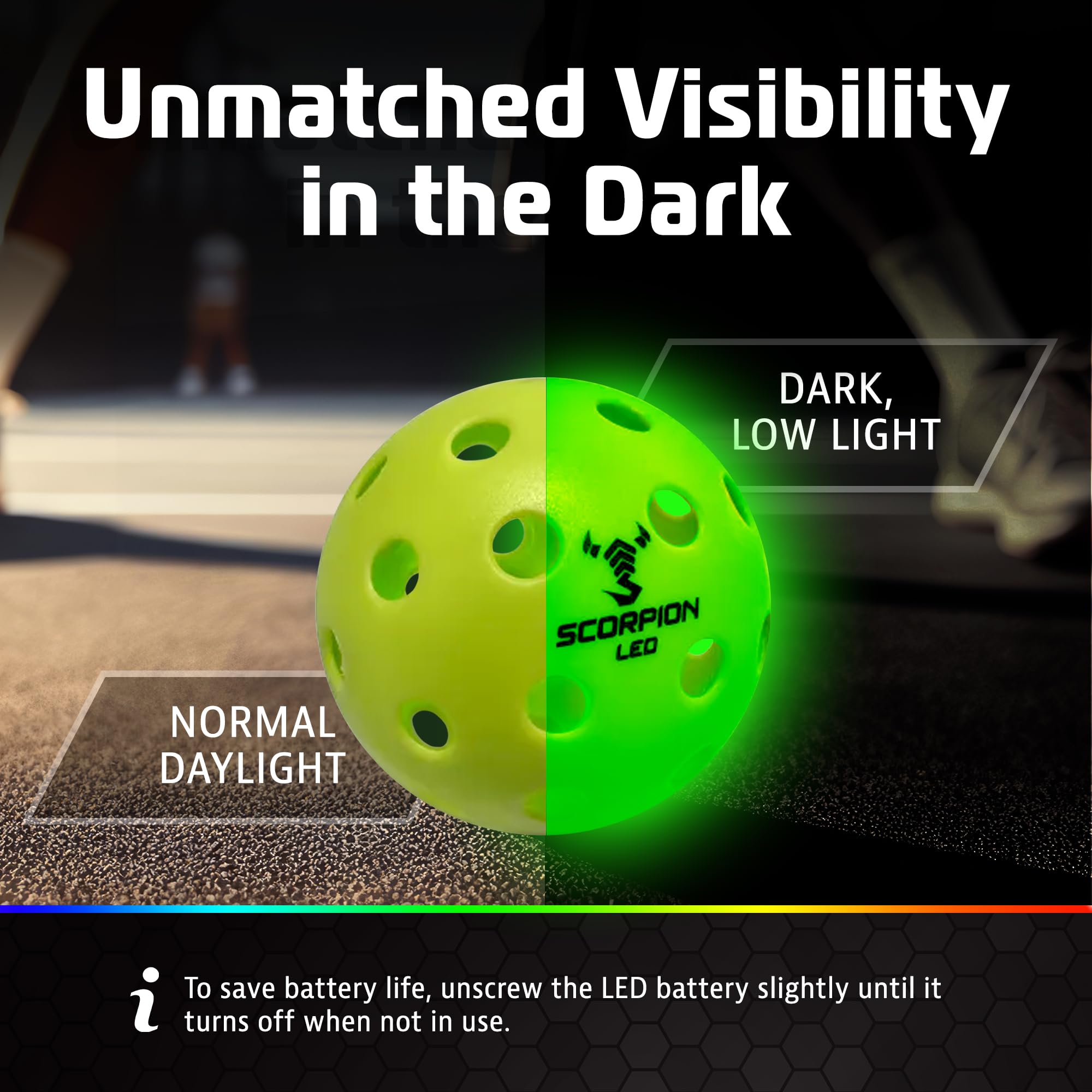 SCORPION Palline da pickleball a LED, confezione da 6