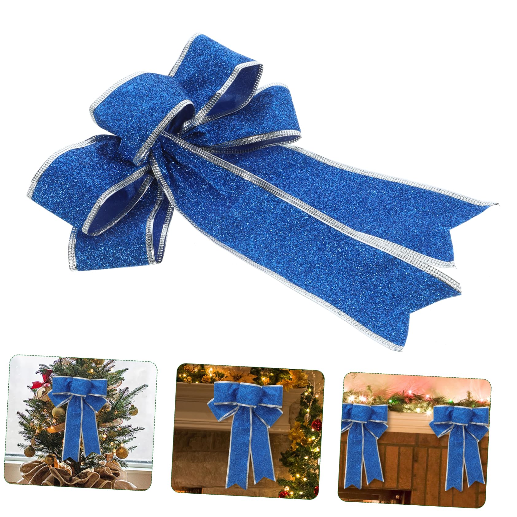 Healeved 5pezzi Fiocco Di Nastro Natalizio in Tessuto Scintillante Nodo Regalo Ornamento Per Albero Di Natale Decorazione Per Porta Parete Tavolo Blu