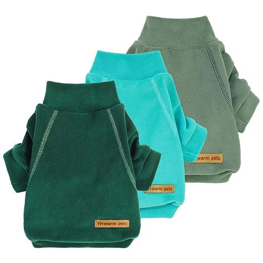 Fitwarm 3 Pack Fleece Sweater, Turtleneck Sweatshirt, Winter Clothes for Small Dogs & Cats, Pet Pullover Jumper, Cat Apparel, Dark Green, Teal Green, Olive Green, Medium