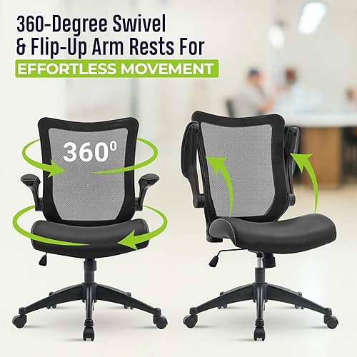 Miniatura 3 de OfficeFactor - Silla de escritorio de oficina, silla de escritorio ajustable de capacidad de 300 libras, reposabrazos abatibles, ruedas