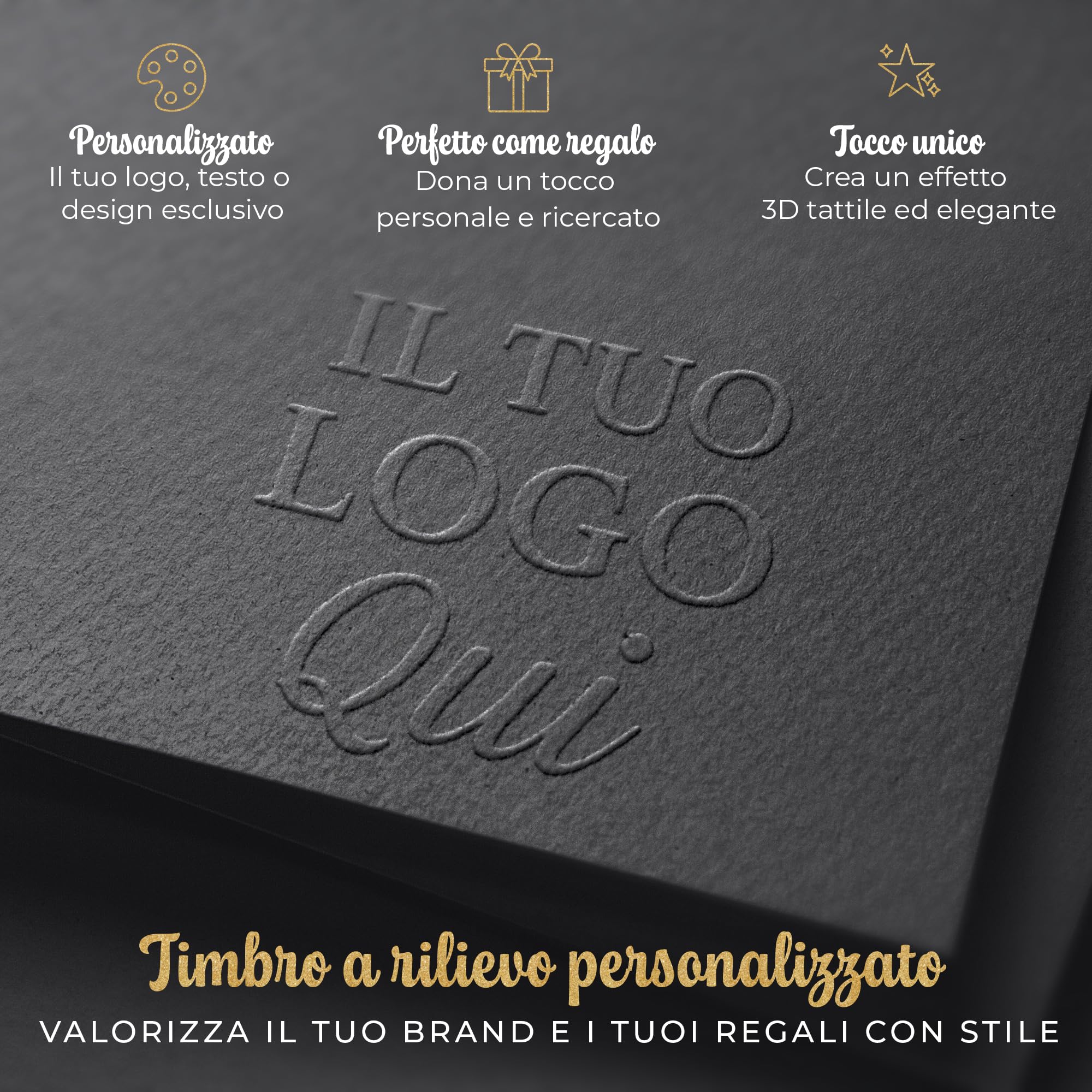Timbri a rilievo individuali con design personalizzato - Pinze a rilievo personalizzate per carta, perfette per regali e marketing aziendale - Disponibili in esclusiva