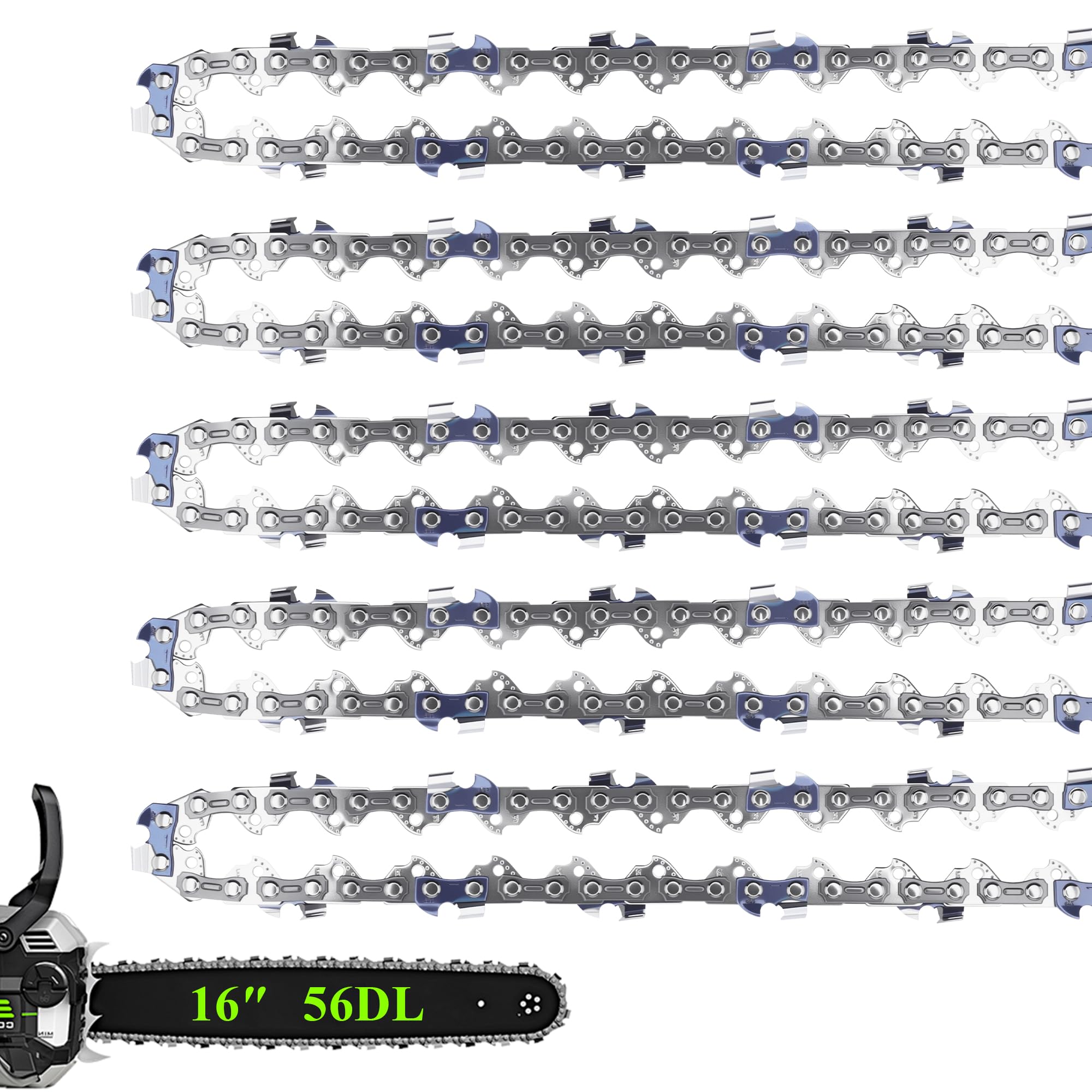 Paquete de 5 cadenas de motosierra de 16 pulgadas de paso LP de 3/8 pulgadas, calibre 56