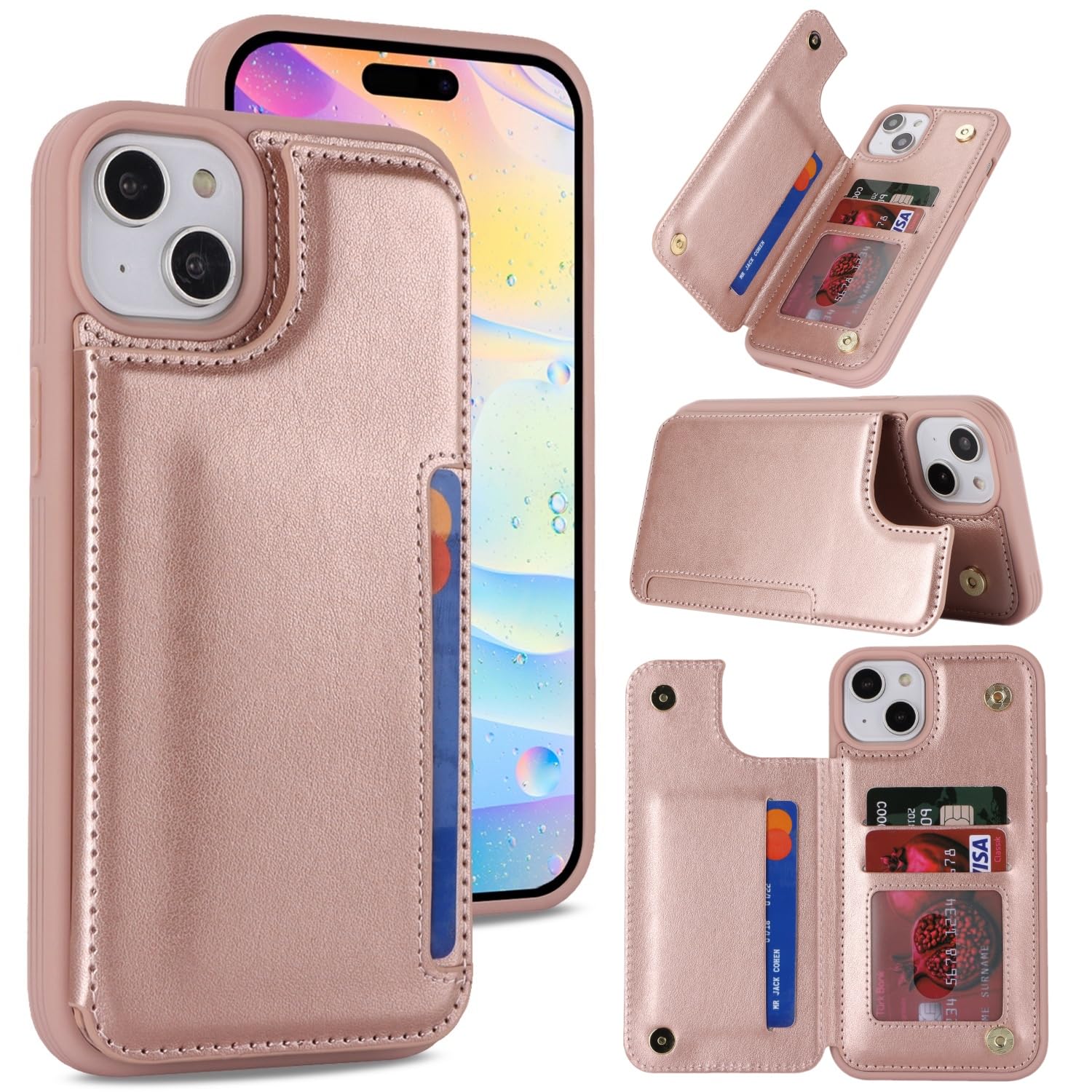 iCoverCase Compatible with iPhone 15 Wallet Phone Case with Card Holder for Women Men, [RFID Blocking] Card Slots PU Leather Protective Wallet Case