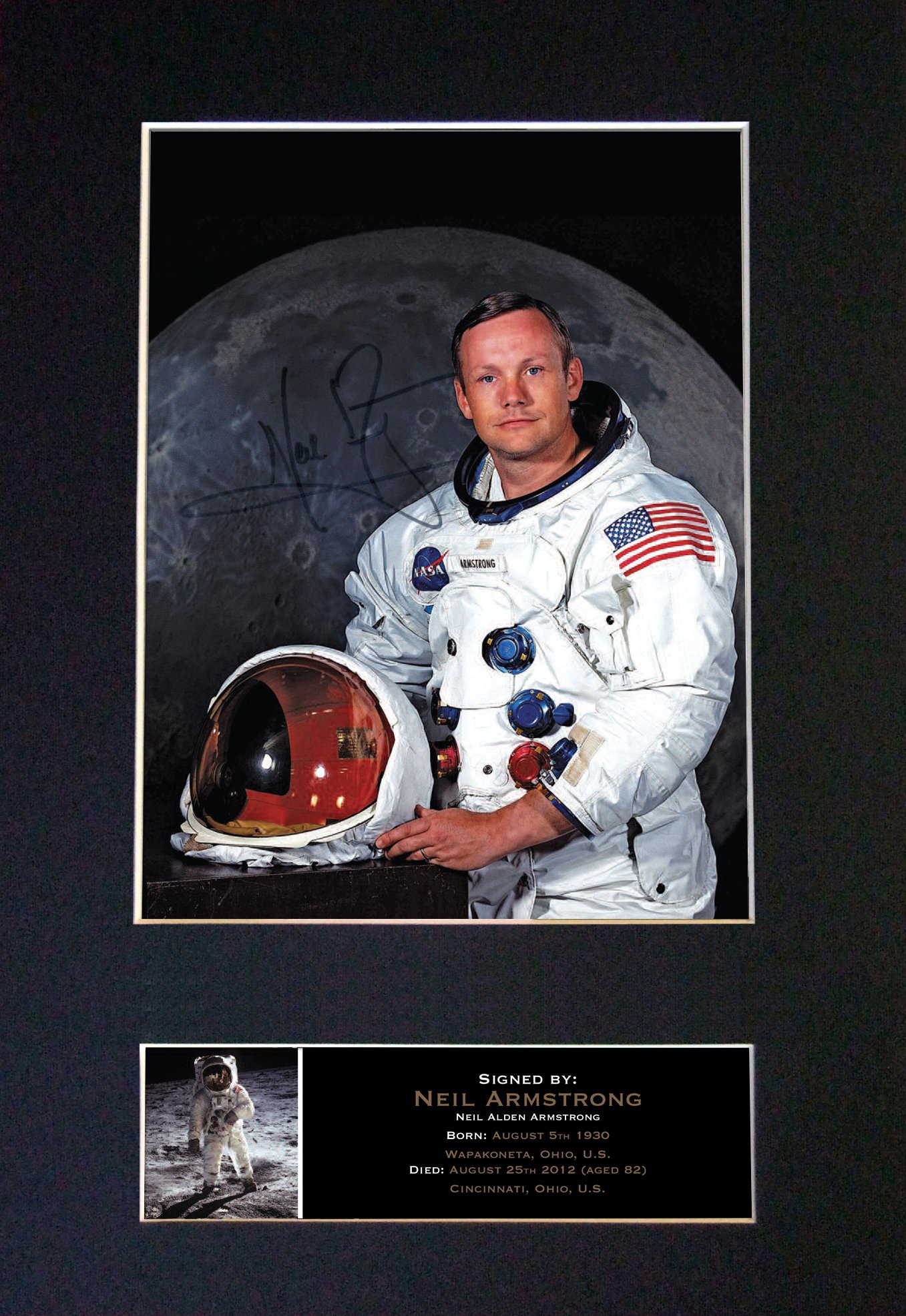 NEIL ARMSTRONG Signed Autograph Mounted Photo Reproduction PRINT A4 Rare (297 x 210mm) #496 (Mount & Print (Not Framed))