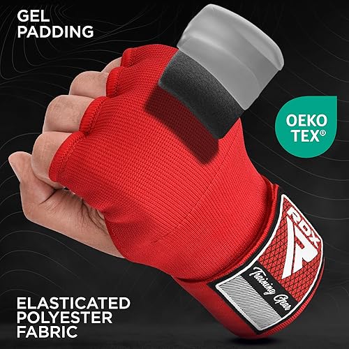 Miniatura 9 de RDX Gel Boxing Hand Wraps Inner Gloves Men Women, Quick 75cm Long Wrist Straps, Elasticated Padded Fist Under Mitts Protection, Muay Thai MMA