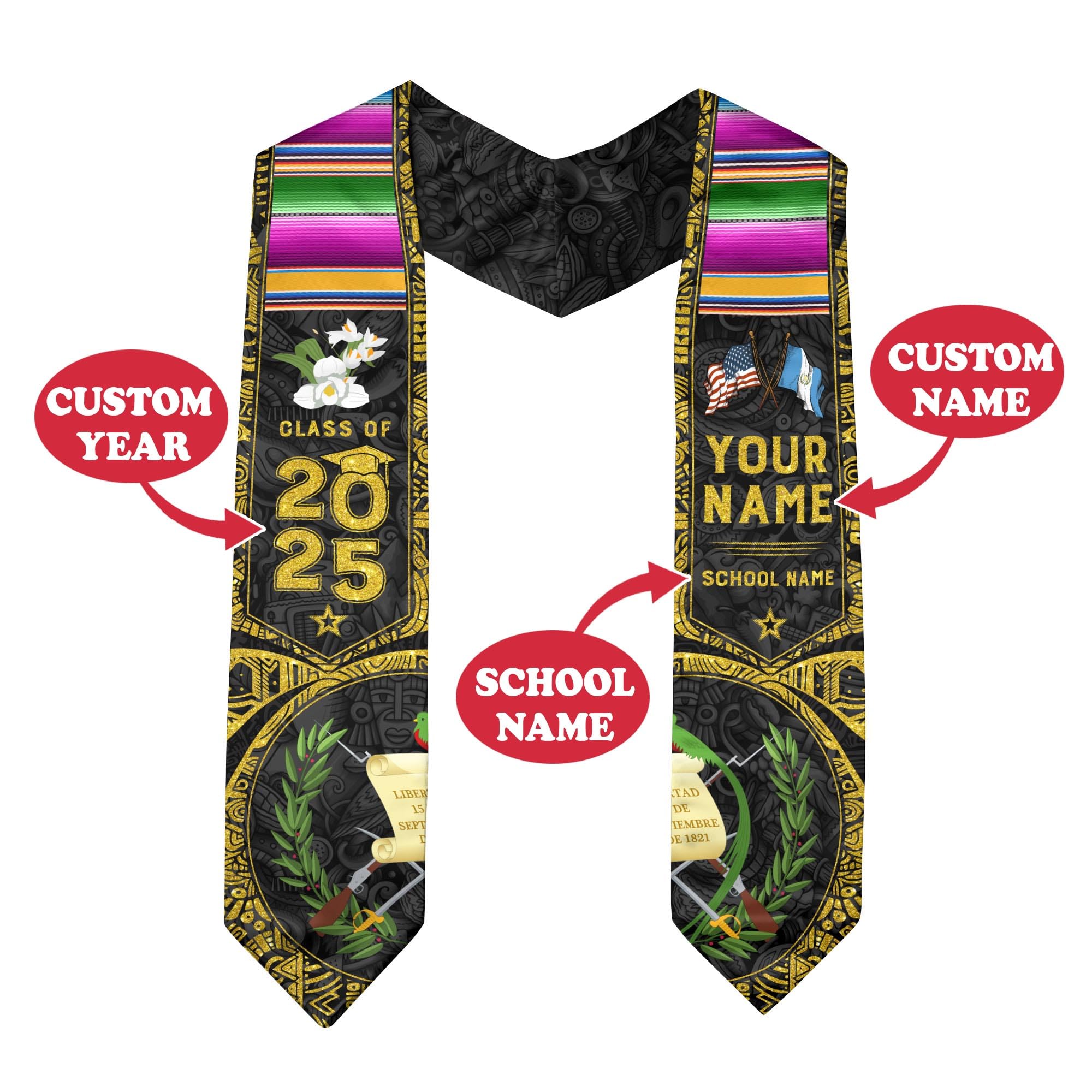 CHIARA CONTI11 Customized Guatemalan Graduation Sash 2025, Guatemala American Graduation Sash, Guatemala Stole 2025 1