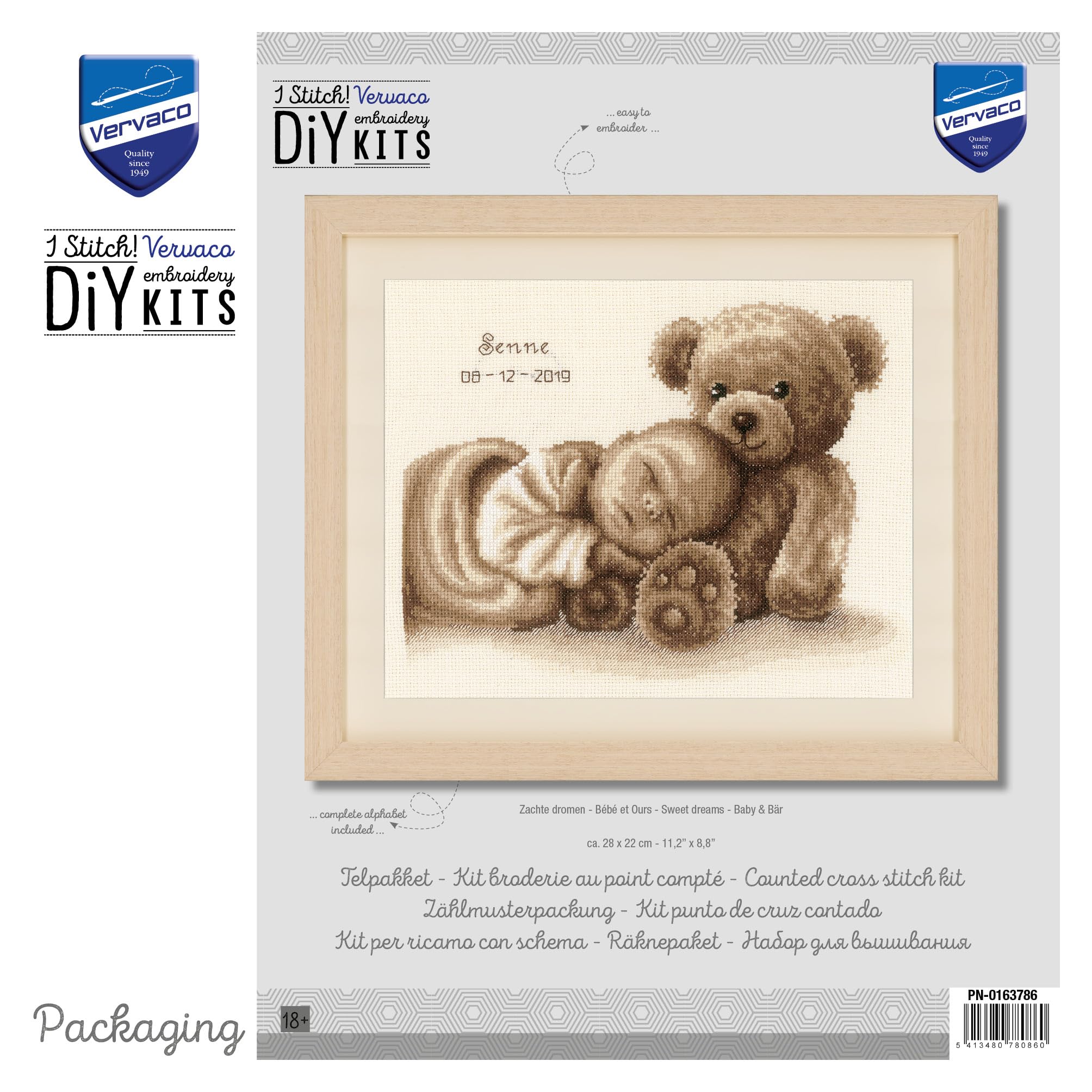 VERVACO Kit Punto Croce Contato SOGNI D'ORO Annuncio Nascita Punto Croce ca. 28 x 22 cm Regalo Personalizzato Set Fai Da Te Attività Creative Adulti Benvenuto Bambino Cross Stitch