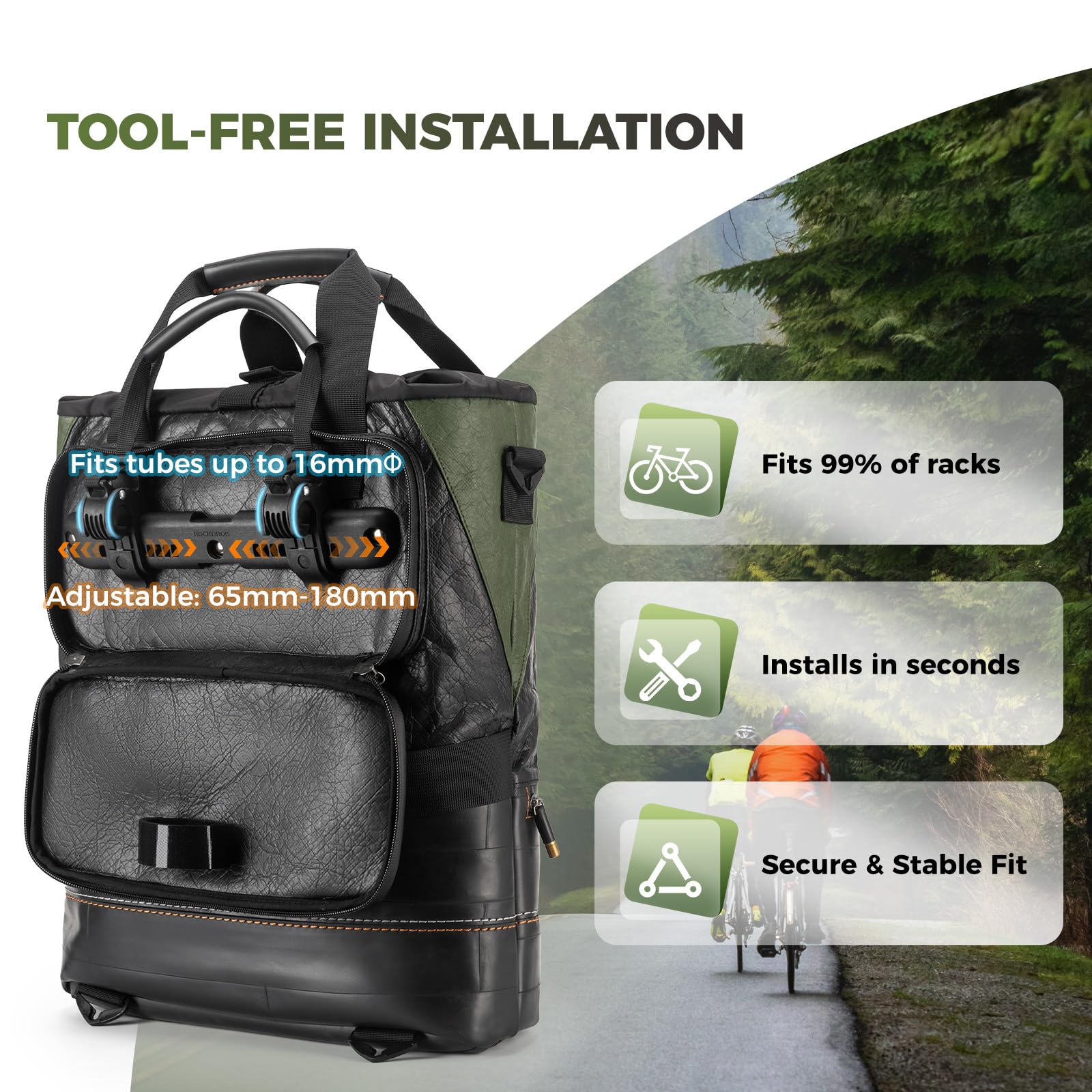 ROCKBROS Road to Sky 4 in 1 Borsa Bici Laterali 12L, Borsa da Bici per Portapacchi Regolabile con Maniglia e Tracolla, Idrorepellente e Ecologico, per Ciclismo Viaggio Commuting Escursioni