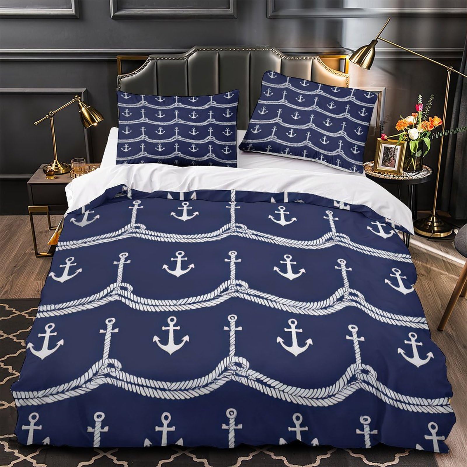 Parure de lit hypoallergénique thème marin anti-acariens en microfibre douce 135x200
