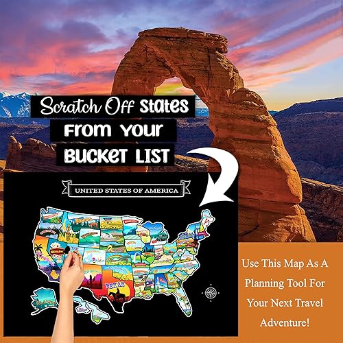 Miniatura 4 de GLIBERTVILLAGEGOODS (2 pósteres) mapa grande para raspar de Estados Unidos de 23 x 16 pulgadas, mapa de viaje dibujado a mano de Estados Unidos con