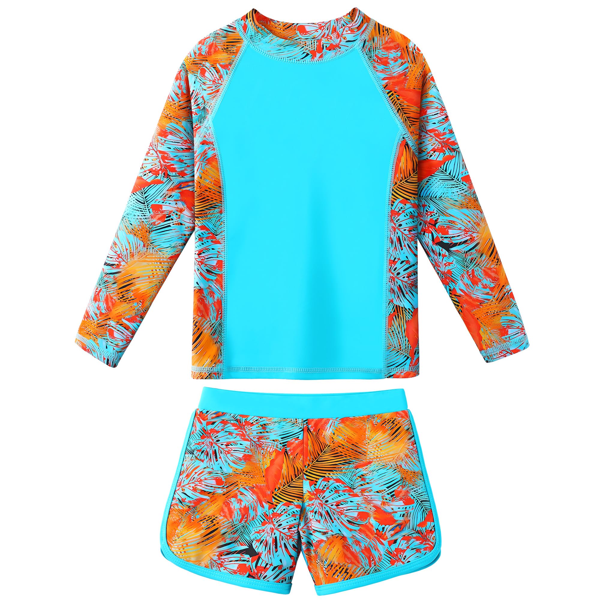 Girls Two Pieces Rash Guard Swimsuit Long Sleeve Tankini for 3-13 Years