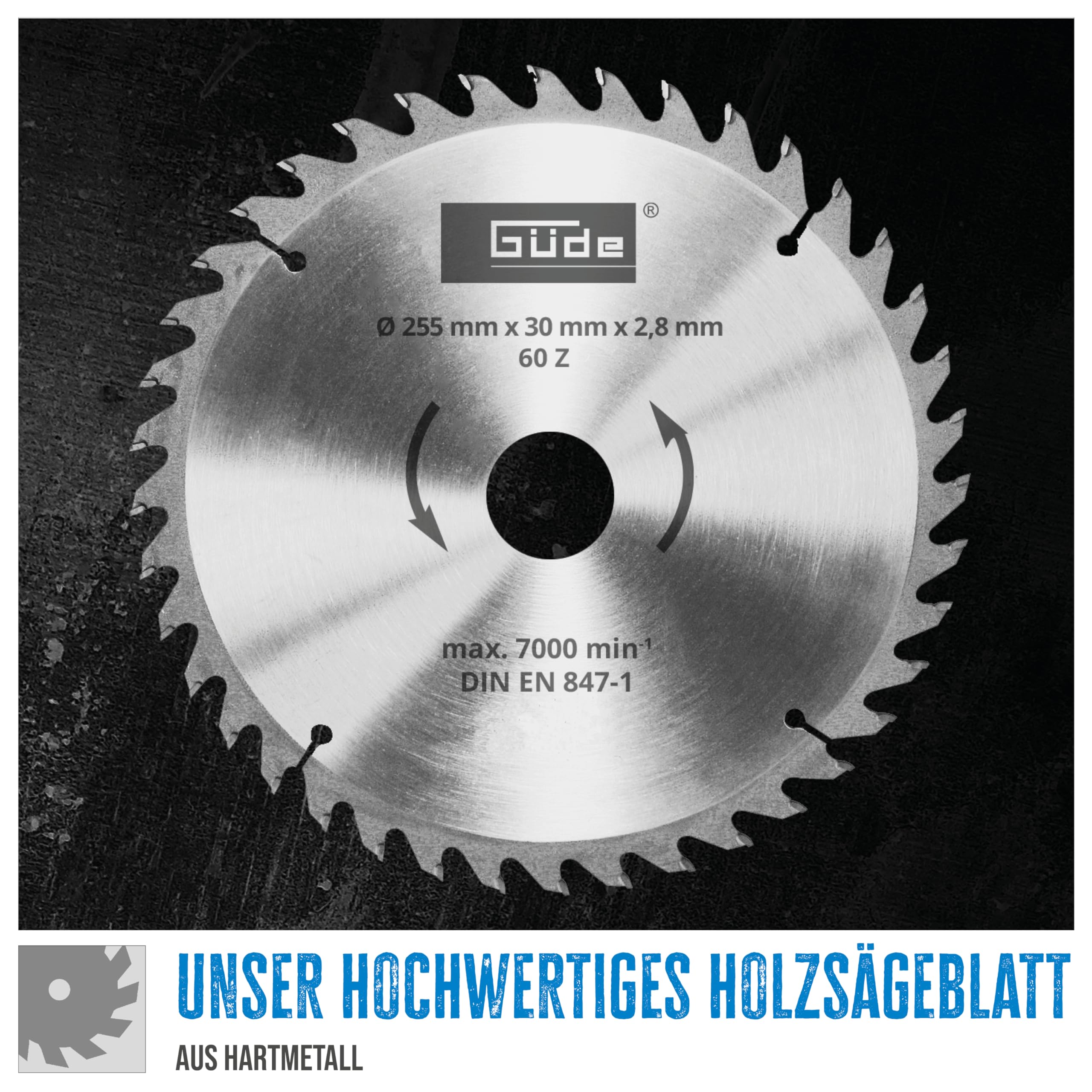 Güde GTK 2000.1 Tischkreissäge - 230 Volt, 2000 Watt, 4800 Umdrehungen pro Minute, Schnitthöhe 8,7 Zentimeter, 2 Stück Hartmetall-Sägeblätter 25 Zentimeter, Tisch 63 mal 54 Zentimeter, Absauganschluss