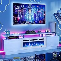 Vista 16 de oneinmil Soporte de TV con chimenea eléctrica integrada de 36" - Consola de 2 niveles de 70" para televisores de hasta 80", ideal para ambientes