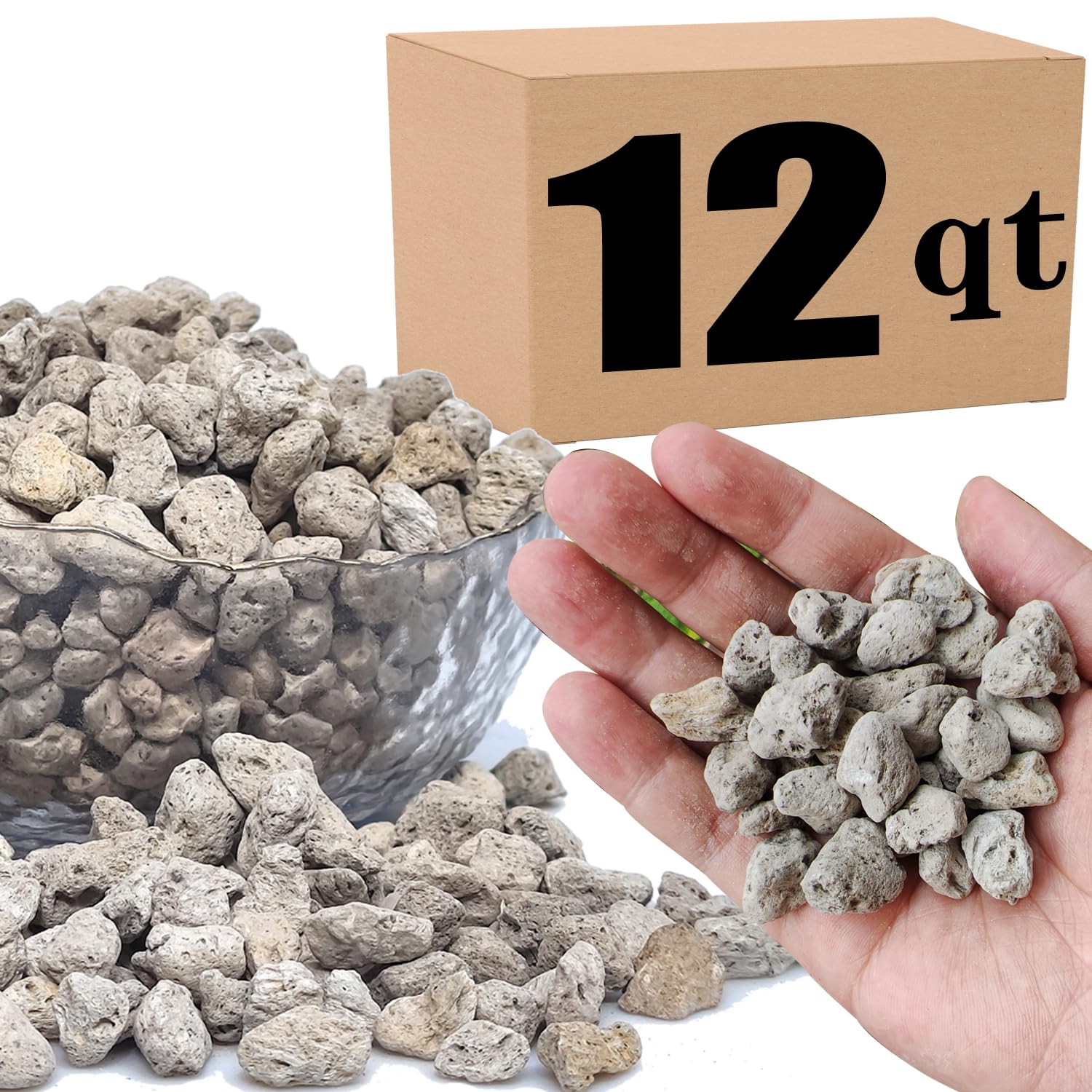 MDPQT- Piedra pómez hortícola para Plantas tamizada Profesional (12 Cuartos de galón, 1/2 Pulgada)