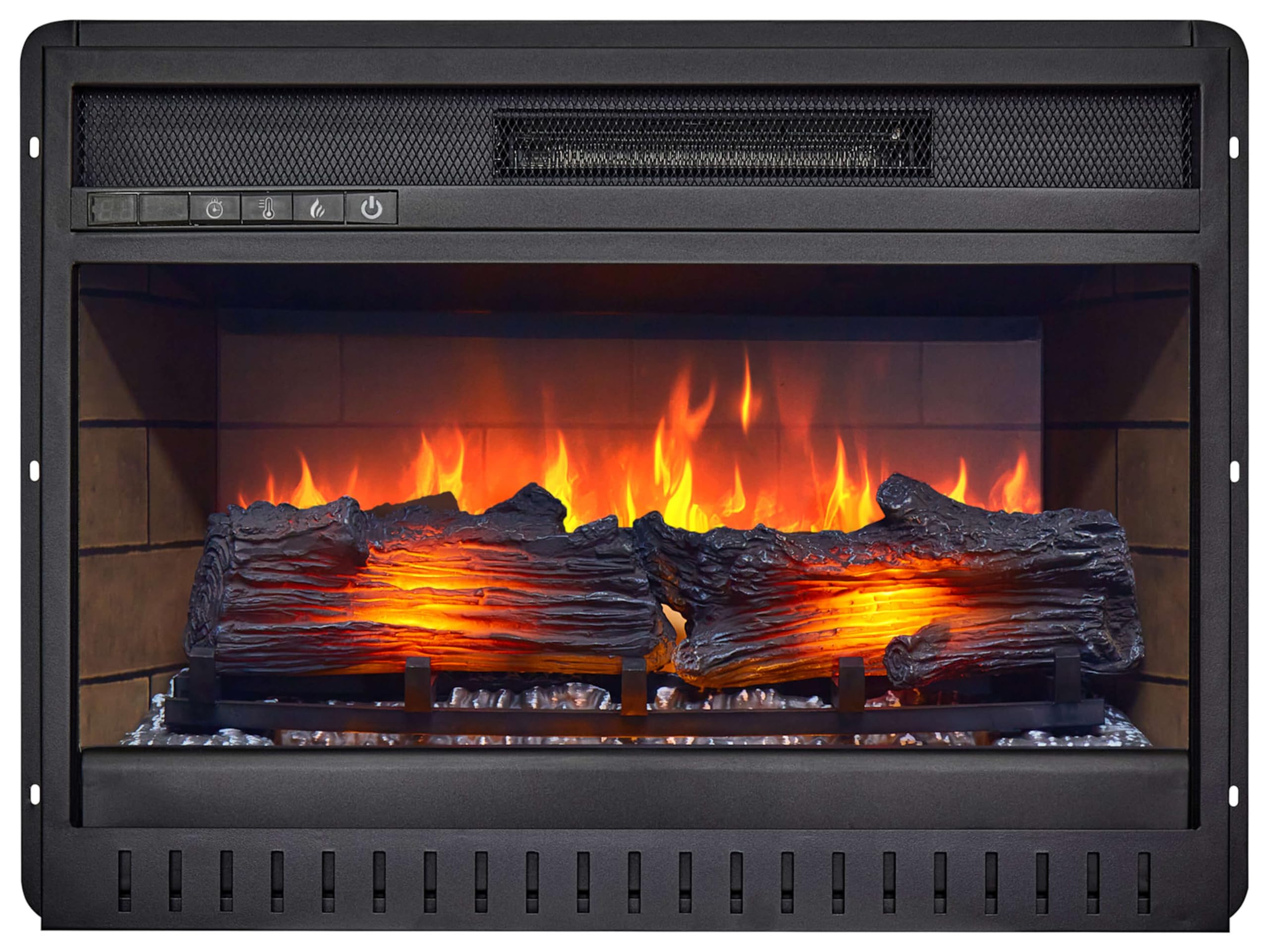 AF22 Insert de Cheminée Électrique Encastrable – Acier Inoxydable, Verre Trempé, Effet Flamme + Chauffage 1800W, Télécommande, Thermostat, Design Élégant