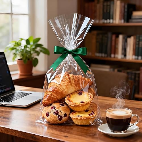 Miniatura 6 de Bolsas de celofán, 5.9 x 11.8 pulgadas, 200 bolsas de celofán con lazos para amarrarlas, para poner postres, pastelería, dulces, galletas,