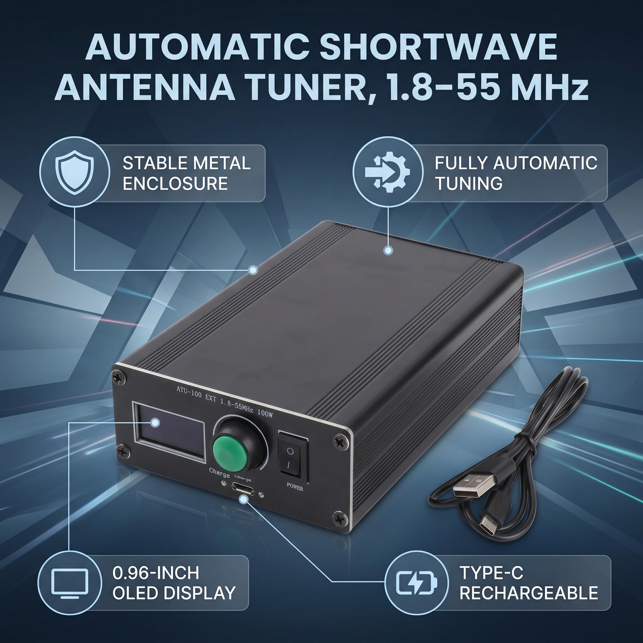 Mini Sintonizzatore Automatico per Antenna ATU-100 LCD 0,96 con Alloggiamento per Utensili Elettrici
