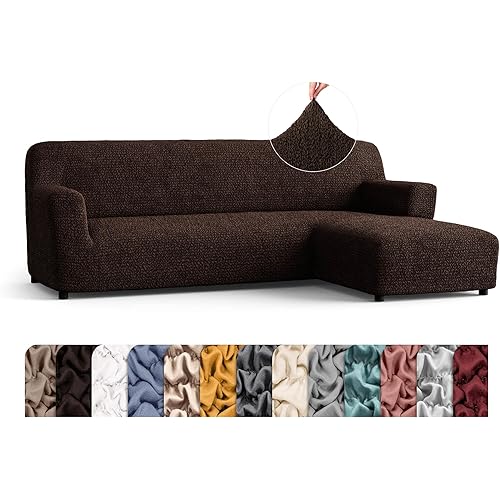 PAULATO BY GA.I.CO. Sectional Couch Cover - Chaise L-Shape Sofa Slipcover - Washable Corner Couch Covers - 1-Piece Form Fit Stretch Cover - Microfibra Collection - Dark Brown (Right-Facing Chaise)