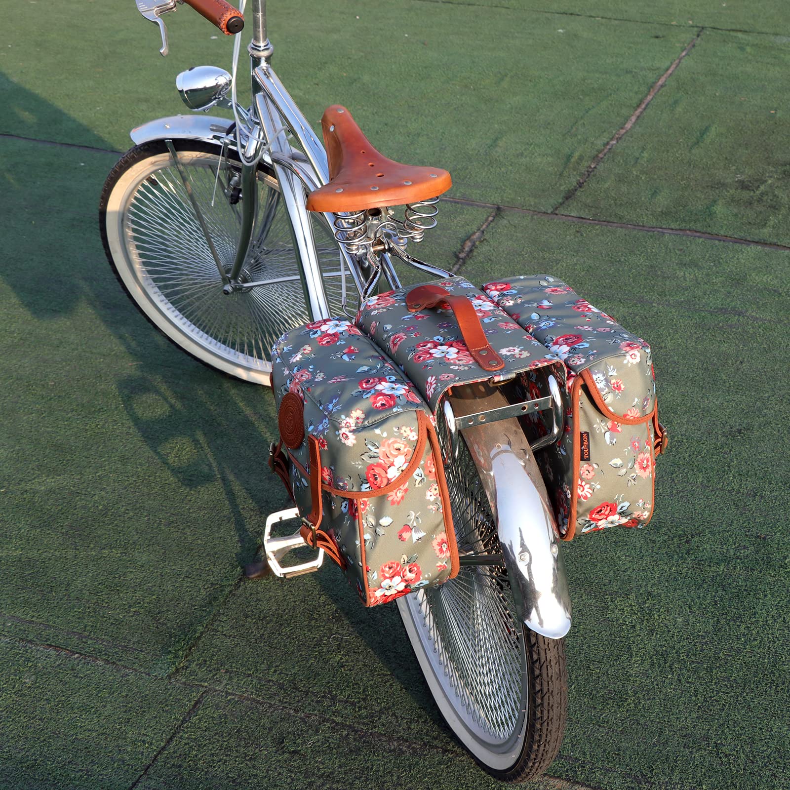 TOURBON wasserdichte Segeltuch-Fahrrad-Hinterradtasche für Fahrrad, Gepäck, Aufbewahrung, Sitz, Kofferraumträger (Blumenmuster)
