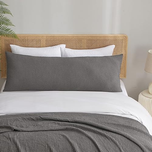 PHF Ultra Soft Waffle Weave Body Pillowcase 20" x 54", No Insert, Breathable & Skin-Friendly Body Pillow Sham with Zipper, Decorative Waffle Weave Body Pillow Cover, Grey
