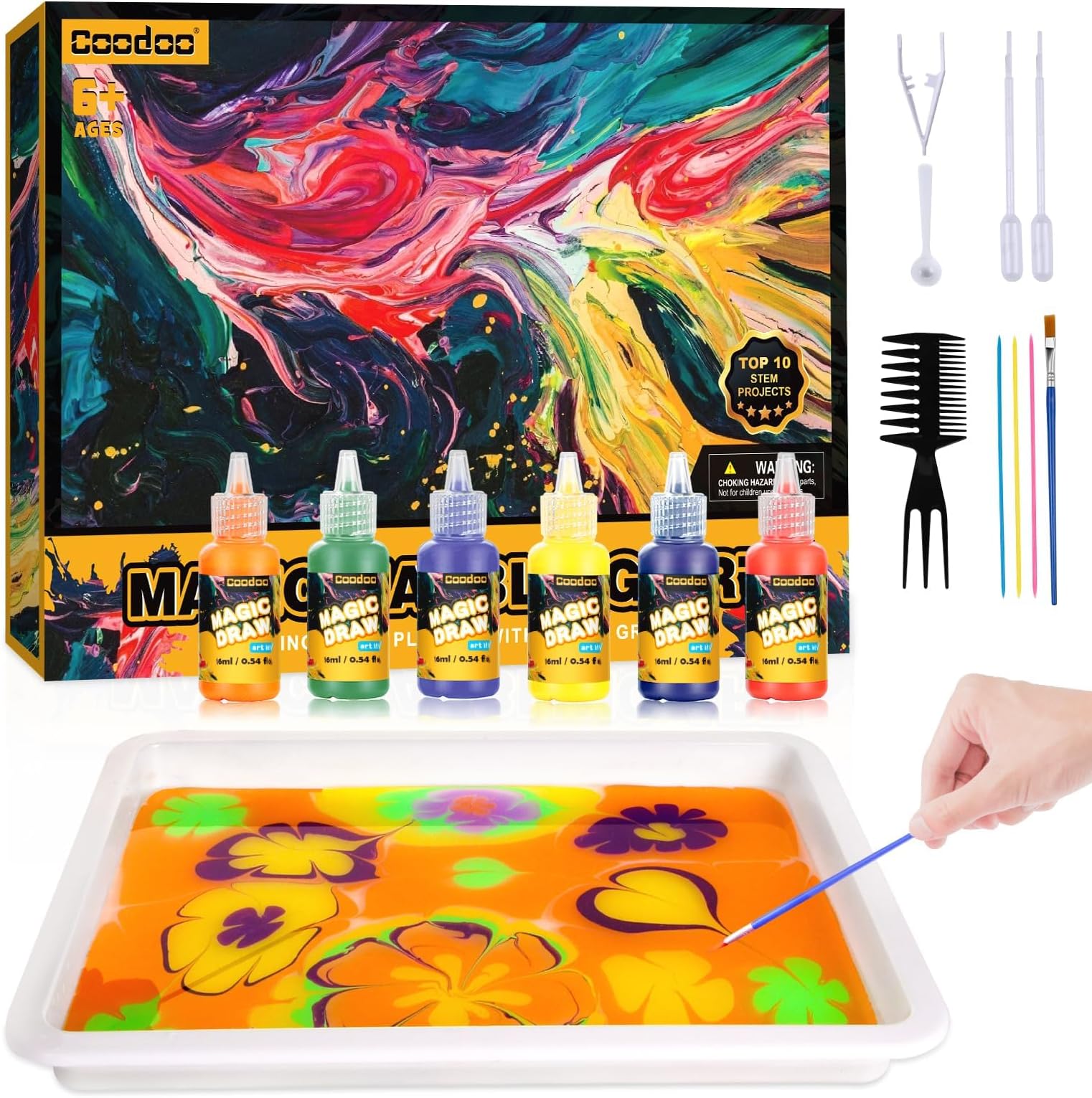 Marbling Paint Art Kit For Kids - Complete Arts And Crafts Set With 12 Paints & 25 Papers