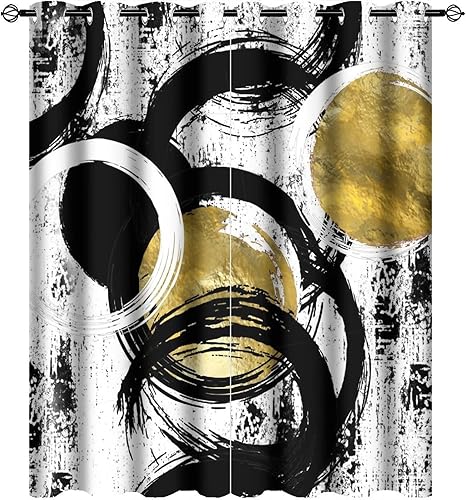 Miniatura 1 de Cortinas opacas abstractas modernas de color blanco y negro, textura geométrica, pintura al óleo, con ojales, juego de tratamiento de ventana,