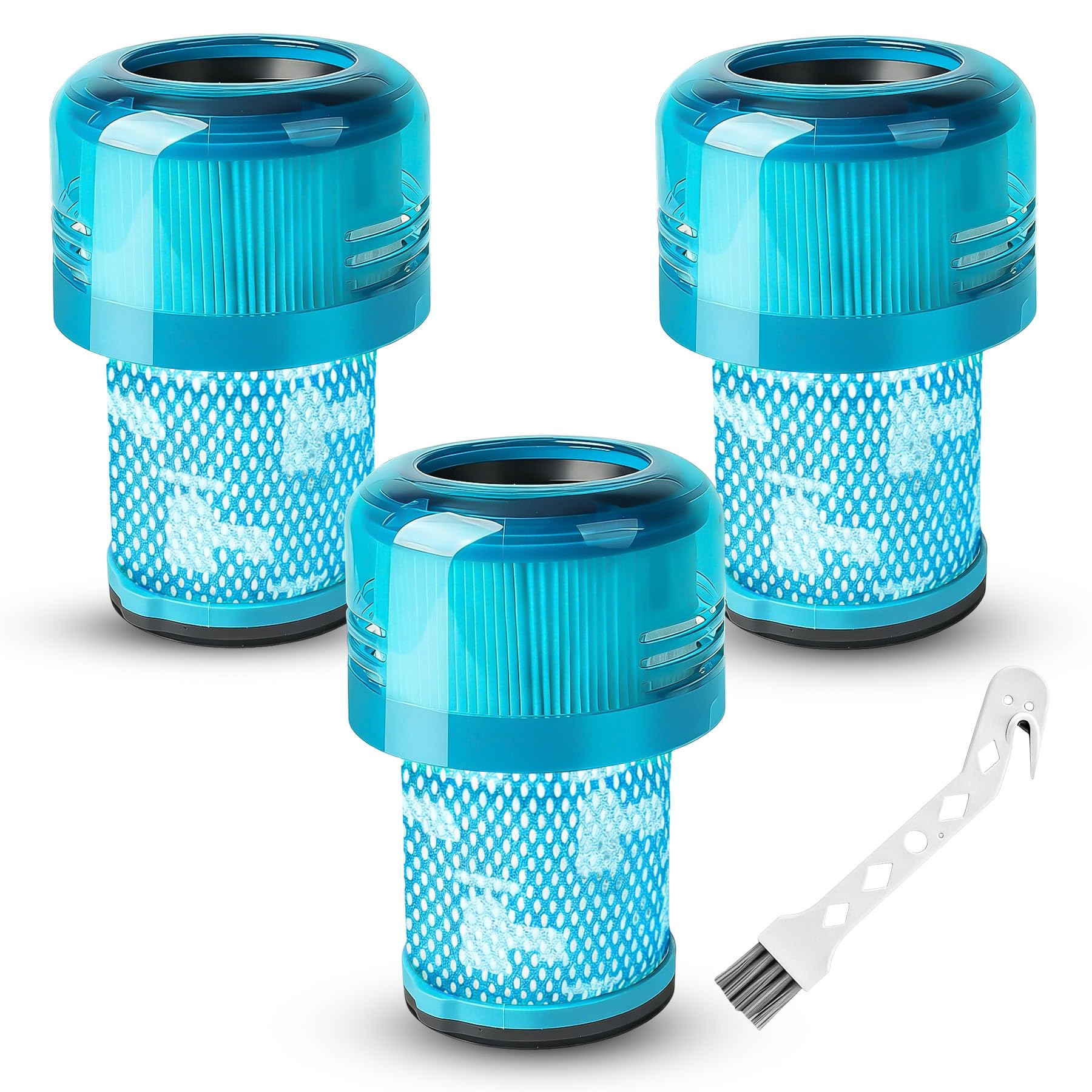 ACOMTUO 3 Stück Filter für Dyson V12 Detect Slim Staubsauger,Dyson v12 Detect Slim Absolute Filter mit Reinigungsbürste,Dyson V12 Filter,Absolute Extra/Total Clean/Fluffy – Ersatzteil #971517-01