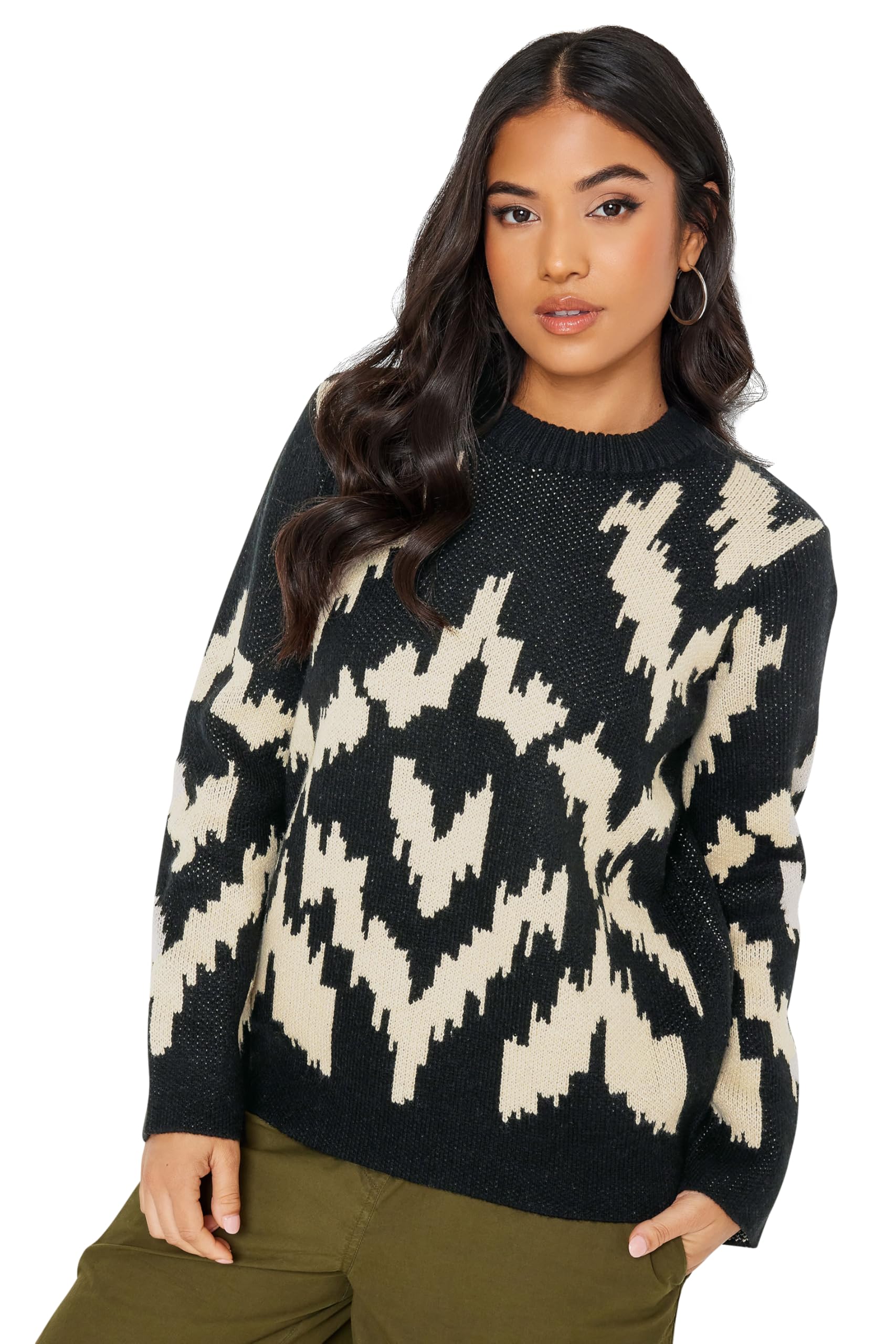 PixieGirl Petite Black Abstract Jacquard Print Jumper Petite
