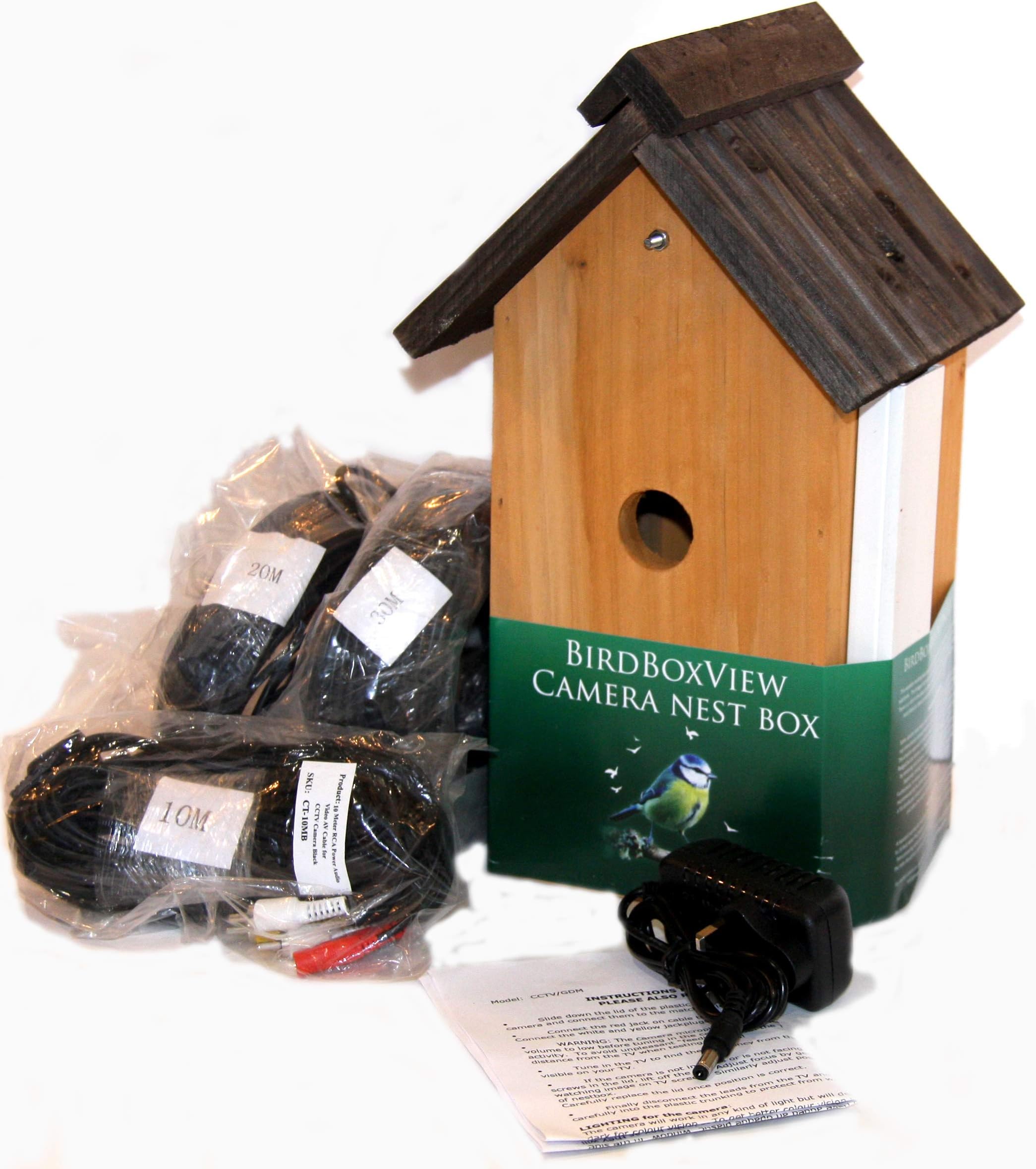 Birdboxview Colour cctv 420TVL camera fitted in nestbox. Lovely box with V-shaped roof (preferred by RSPB). Great gift for birdlovers, Springwatch in the living room! (10m cable)