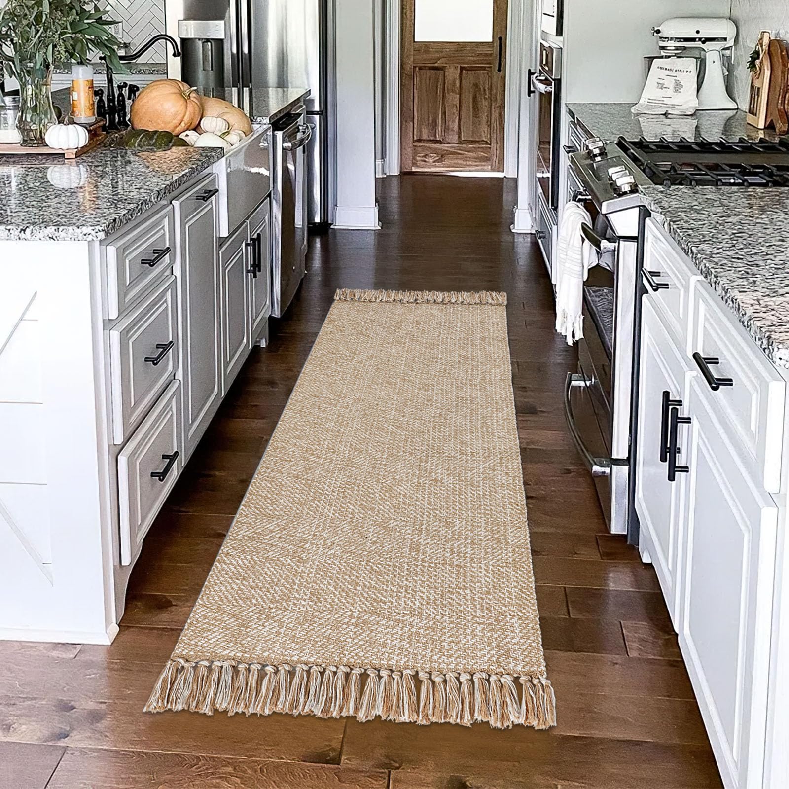 BUAGETUP Tapis de couloir bohème 61 x 183 cm en coton tissé à la main – Tapis rustique lavable pour chambre à coucher, salle de bain, évier, chambre à coucher