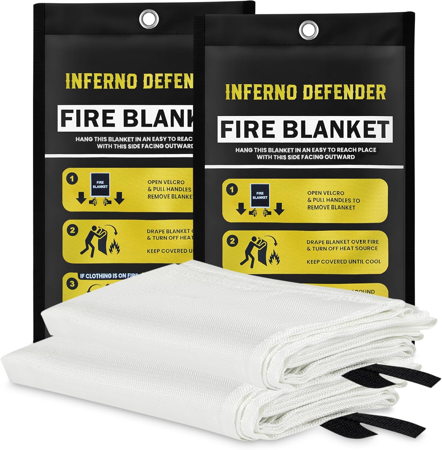 Emergency Fire Blanket For Home And Kitchen, Safe Touch Silicone Coated, 2 Pack Fiberglass Fire Blanket for Home, Fire Suppression for Kitchen, Fire Extinguisher For Kitchen BBQ Camping 39” x 39”