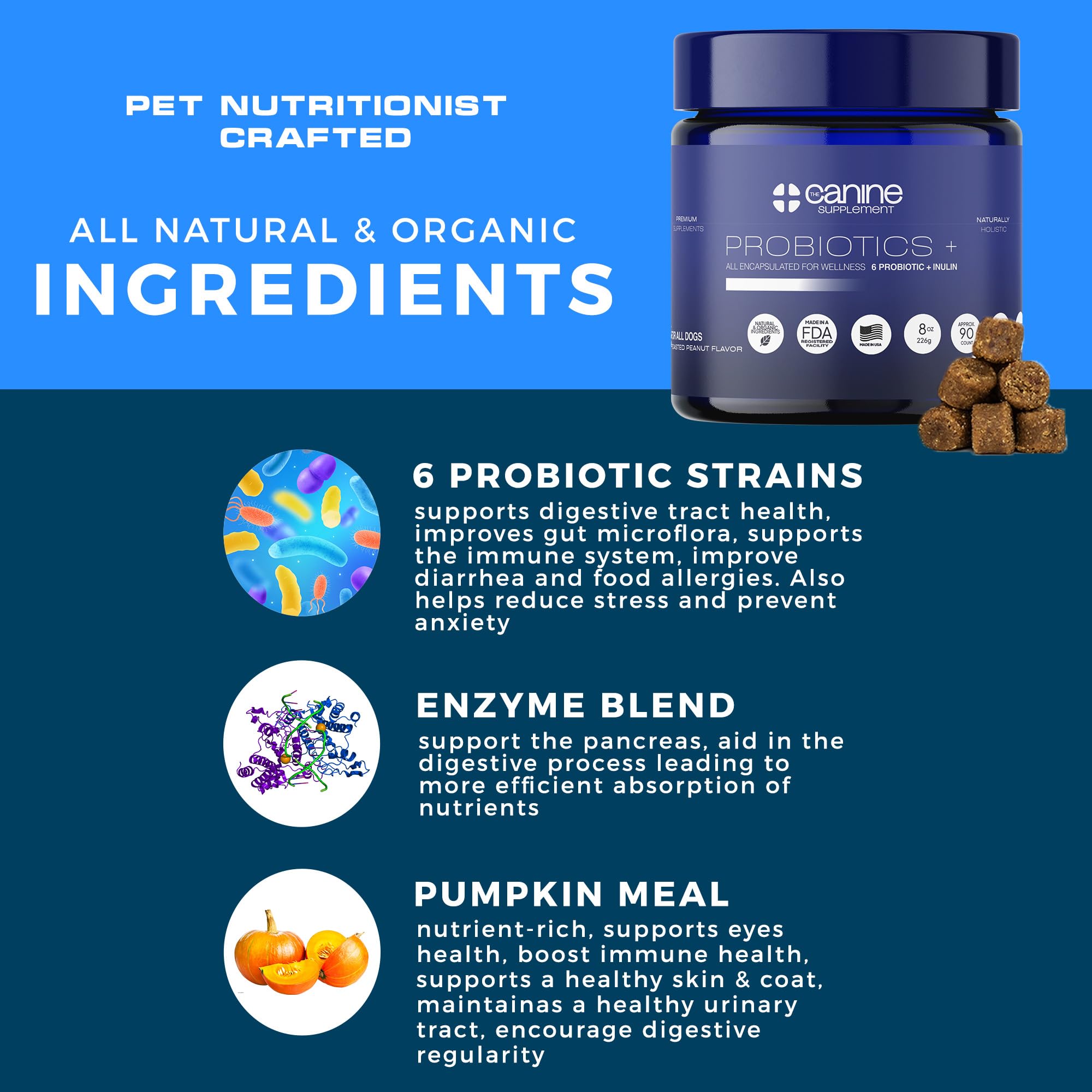 Probiotics for Dogs | Soft Chews with Digestive Enzymes, Pumpkin & Prebiotics | Supports Gut Health, Immunity, Stool Quality & Nutrient Absorption | Peanut Flavor, 90 Count - image 3